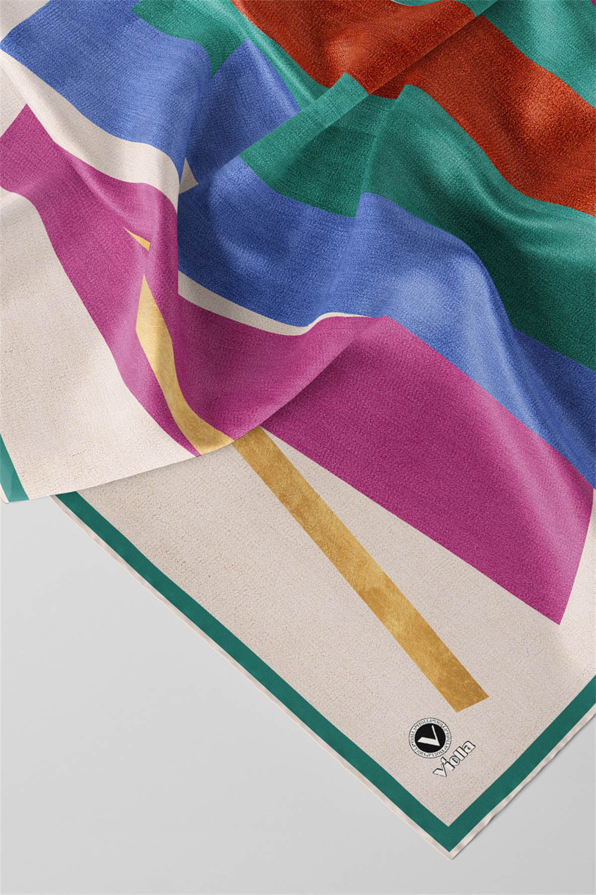 Twill Geometrik Desenli Petrol Yeşili Renkli 90x90 Eşarp (İpek İçermez) Kenar Dikiş Şekli El Dikişli