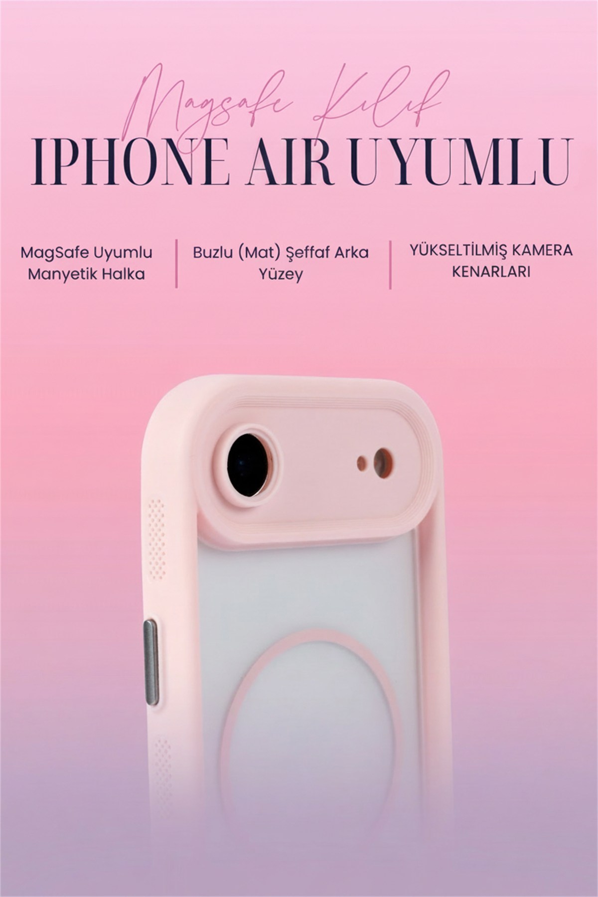 iPhone Air Kılıf – Kamera Korumalı – MagSafe Uyumlu – Pembe Renk – Mat Silikon Telefon Kılıfı