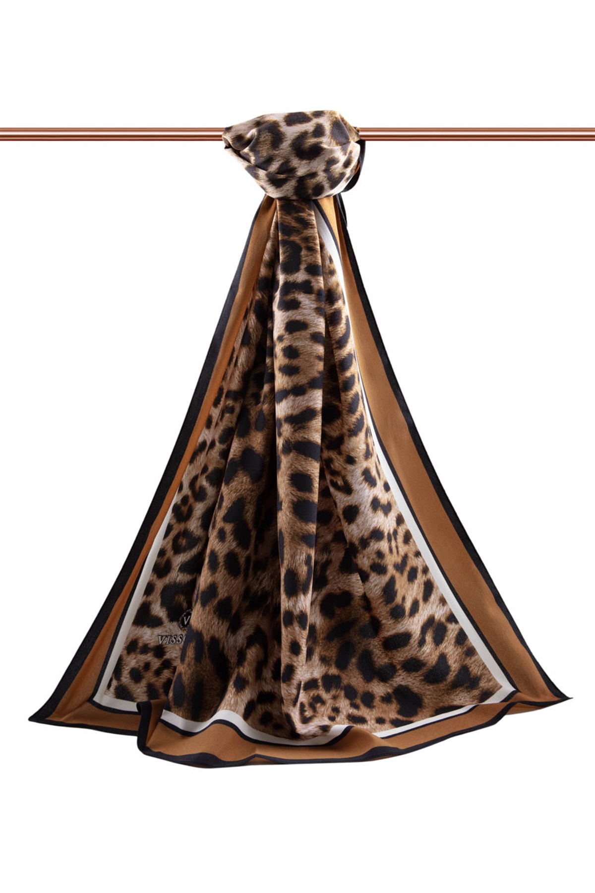 LÜKS MEDİNE İPEĞİ LEOPAR DESENLİ TABA RENKLİ 75X195 KIRIŞMAZ ŞAL MOSS KREP DİKİŞ TİPİ İTALYAN DİKİŞLİ