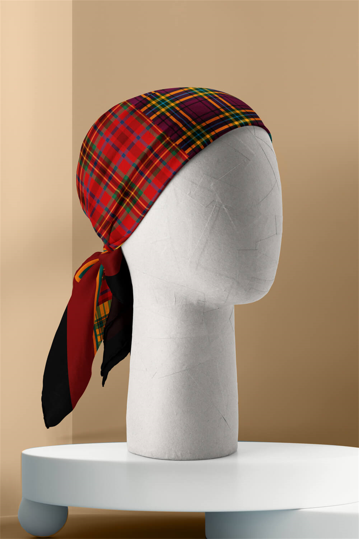 G8 Kadın sarı kırmızı dörtlü ekose Desenli 50x50 Bandana DG01621-22