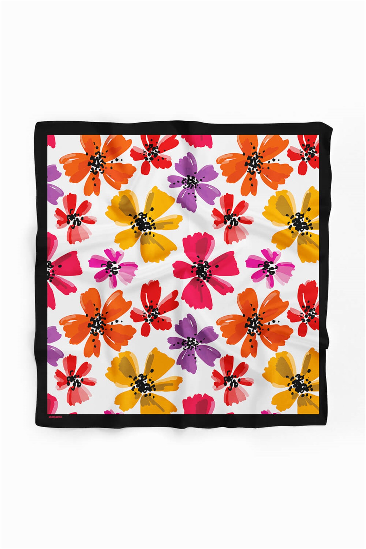 Violla D102 Kadın Çiçek Desenli Bandana 50x50 Kırmızı Sarı DG0176-22