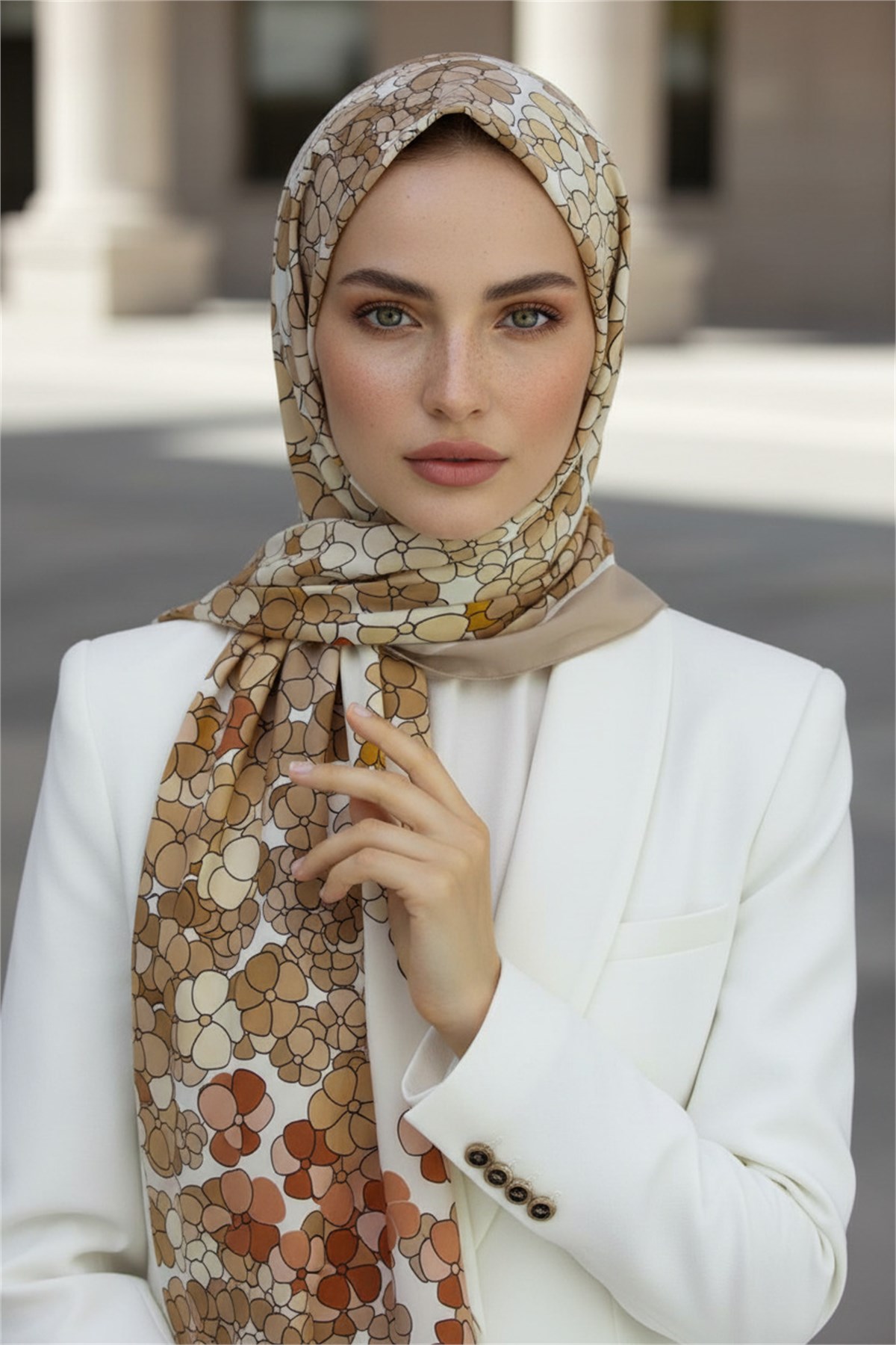 KREP YONCA DESENLİ BEJ RENKLİ 75X195 KIRIŞMAZ ŞAL