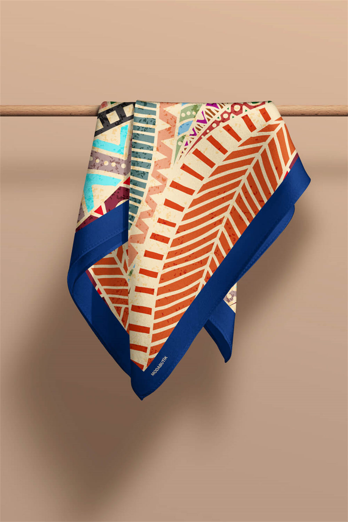 Kadın Zigzag Desenli Bandana 50x50 Sarı Turuncu DG0491-22 Snz