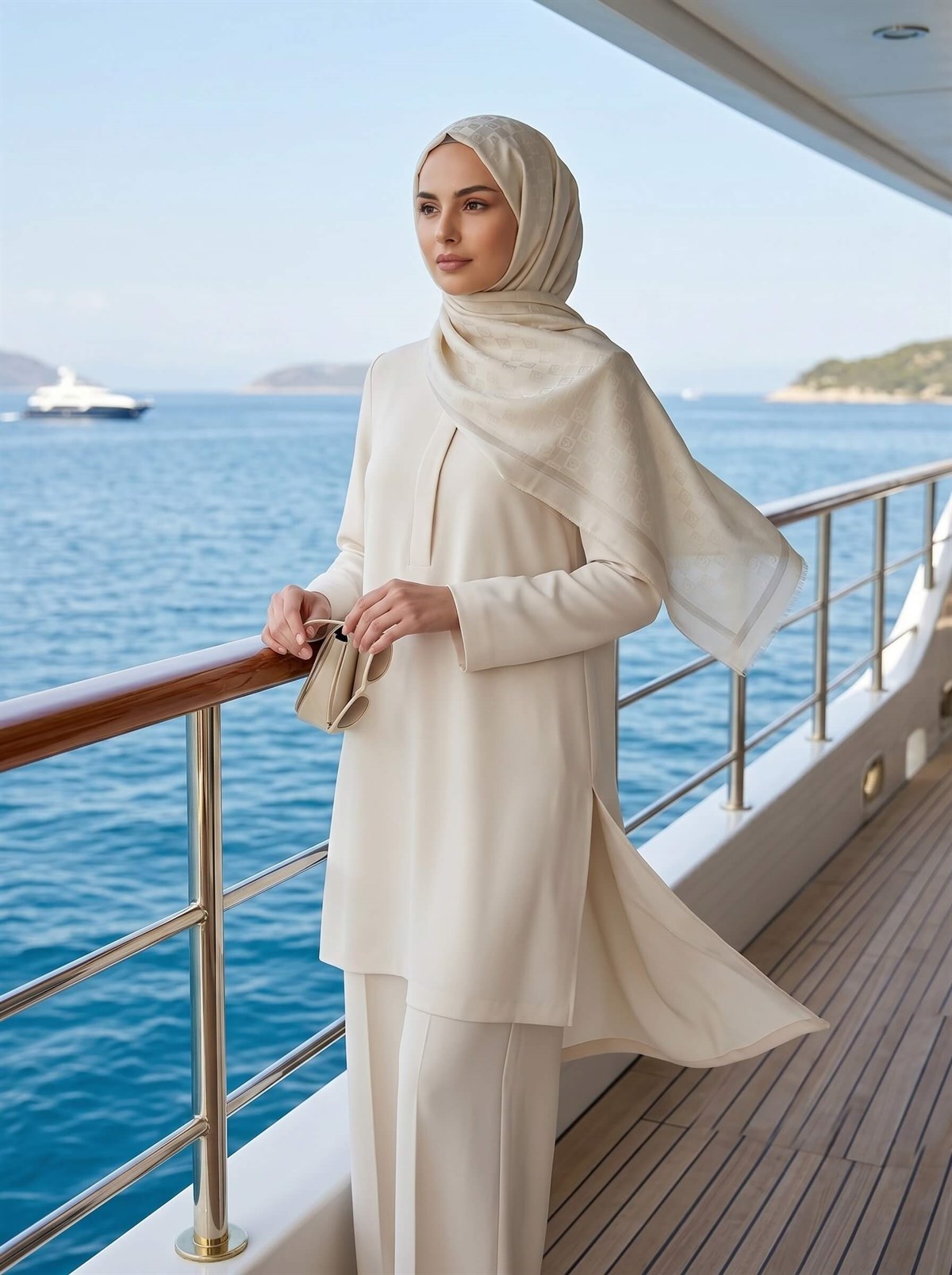 %57 İpek %43 Pamuk Monogram Desenli Gümüş-Gri Renkli 70X190 Yumuşak Dökümlü Şal
