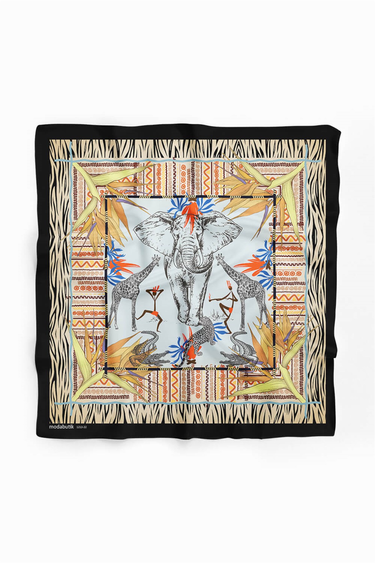 Violla Kadın Sarı Mavi Serengeti Desenli 50x50 Bandana