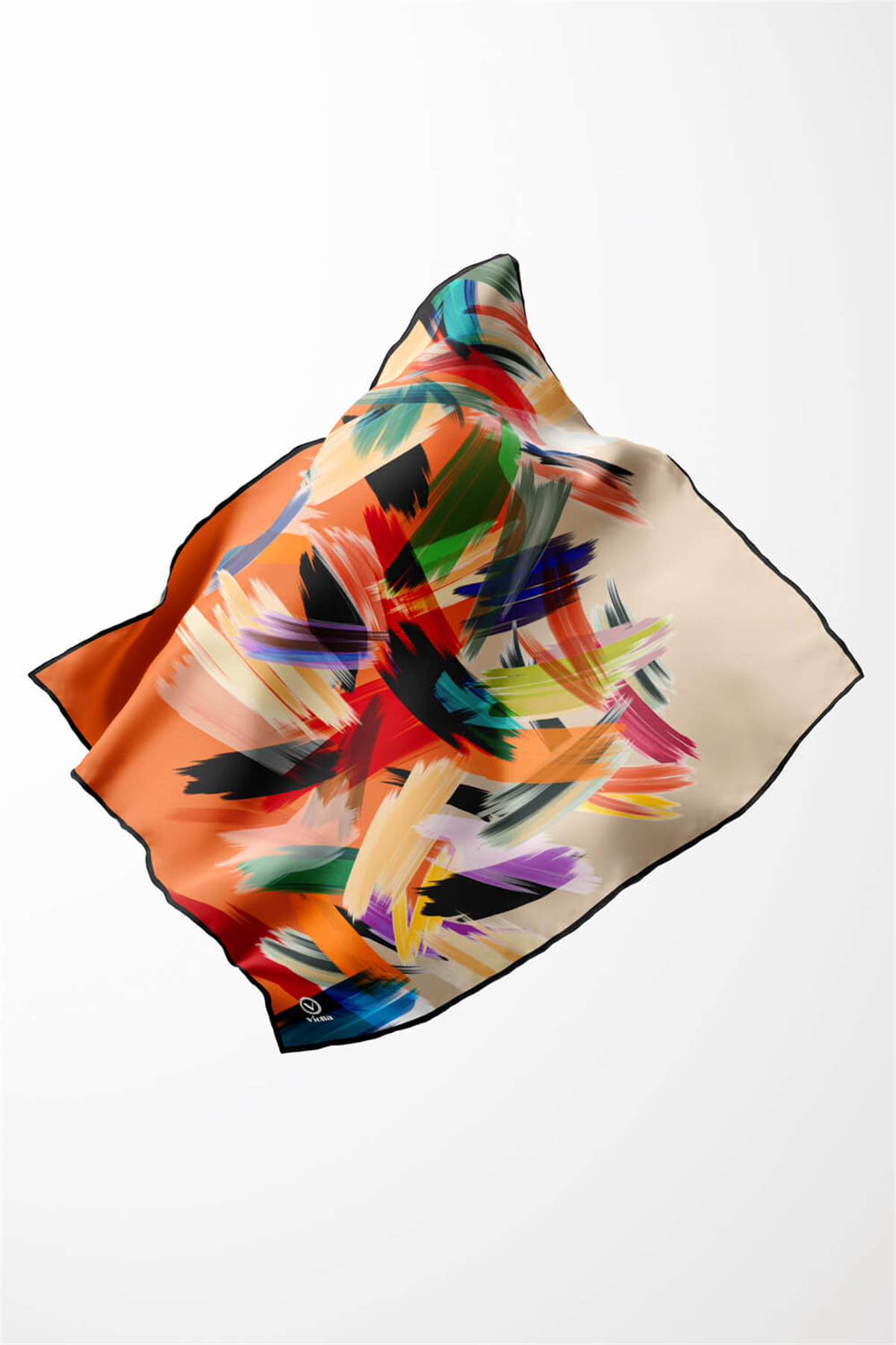 Twill Fırça Desenli Taba Renkli 90x90 Eşarp (İpek İçermez) Kenar Dikiş Şekli El Dikişli