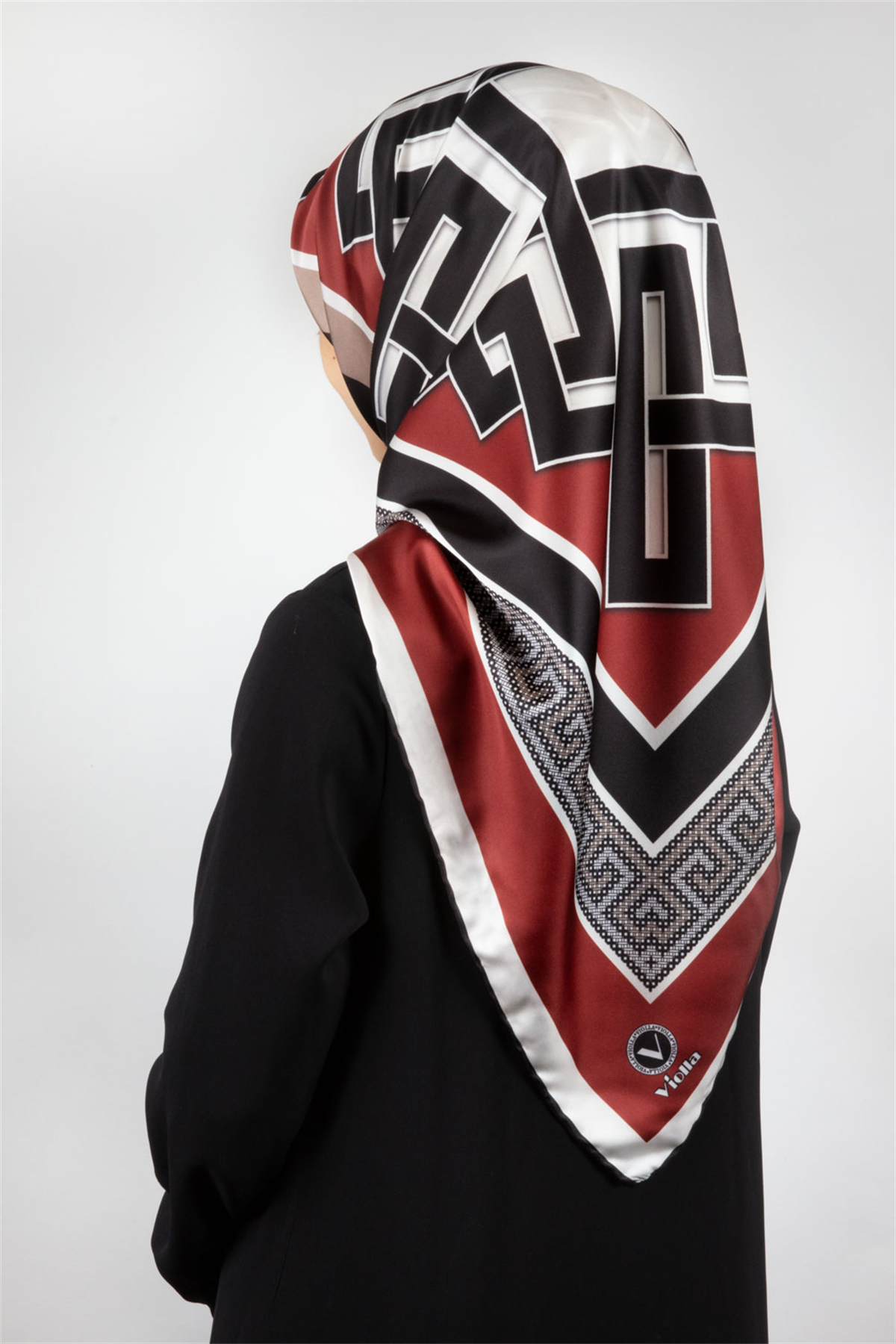 Twill Çizgili Sonsuzluk Düğümü Desenli Bordo Renkli 90x90 Eşarp (İpek İçermez)