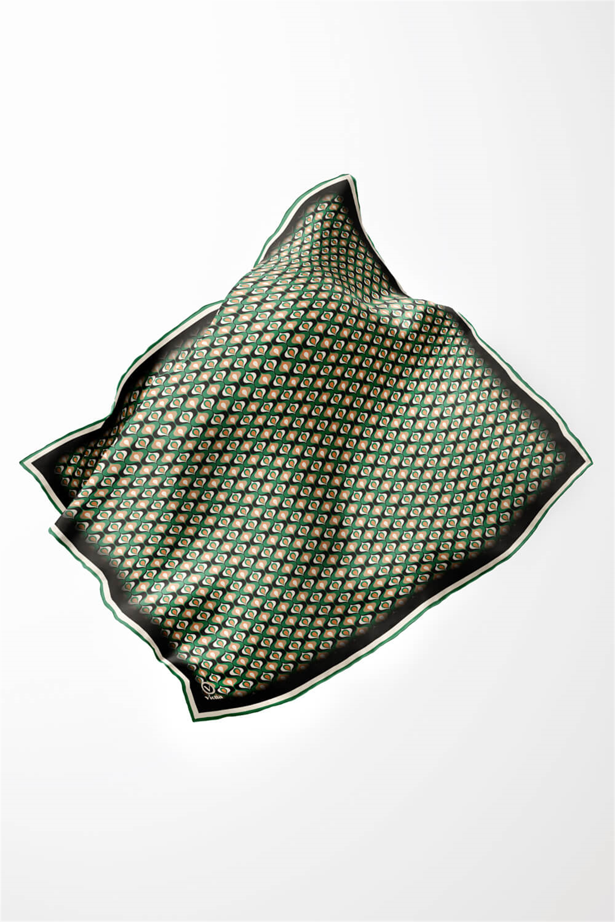 Twill Çıtır Desenli Petrol Yeşili Renkli 90x90 Eşarp (İpek İçermez) Kenar Dikiş Şekli El Dikişli