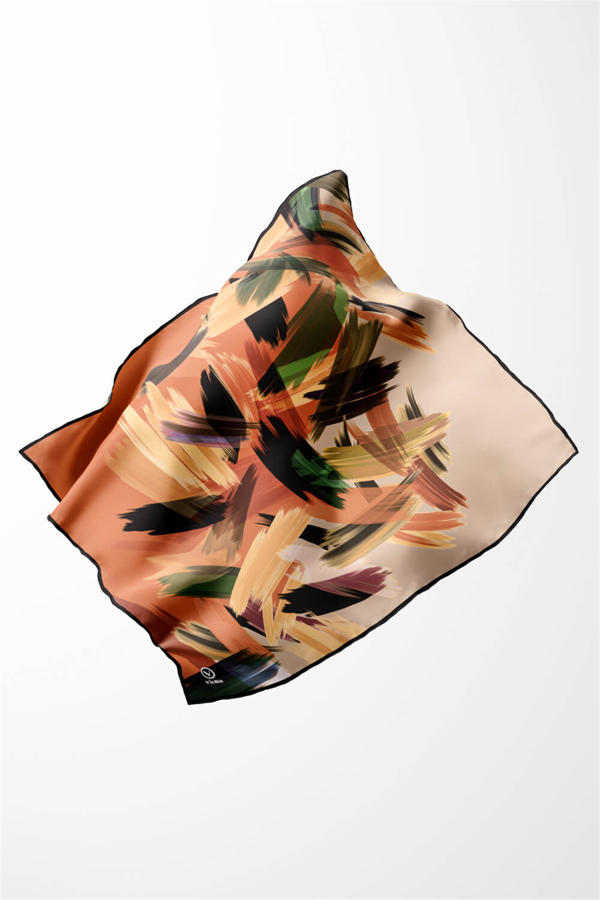 Twill Fırça Desenli Bakır Renkli 90x90 Eşarp (İpek İçermez) Kenar Dikiş Şekli El Dikişli