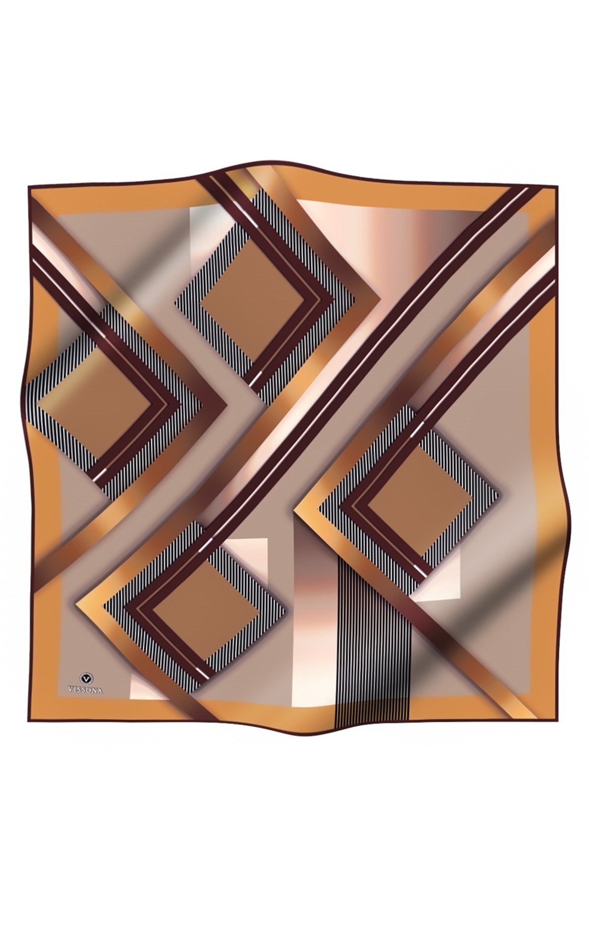 %100 Twill İpek Zebra Desenli Bej - Gold Renkli 90x90 Eşarp Dikim Şekli : El Dikişi
