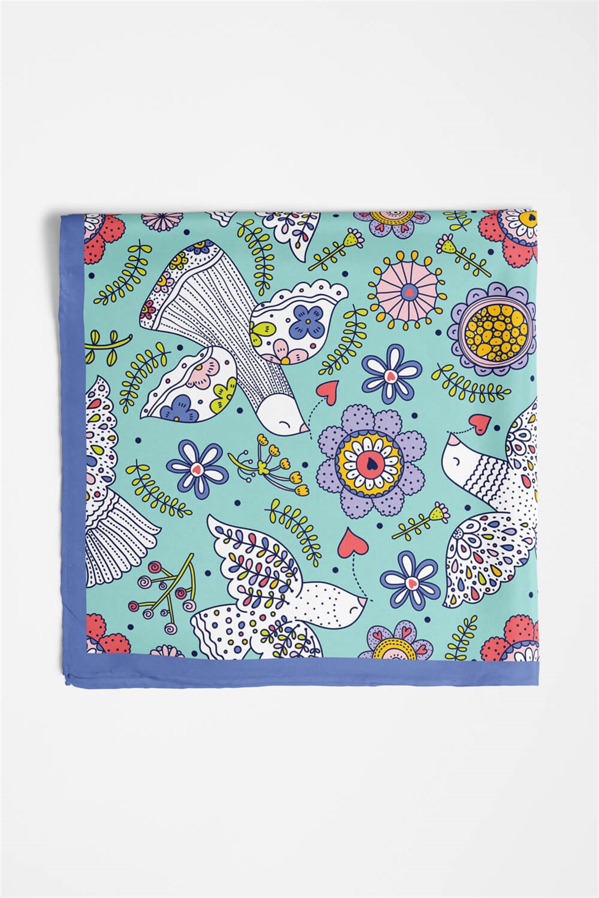 %100 İpek Kuş Desenli Kadın Bandana