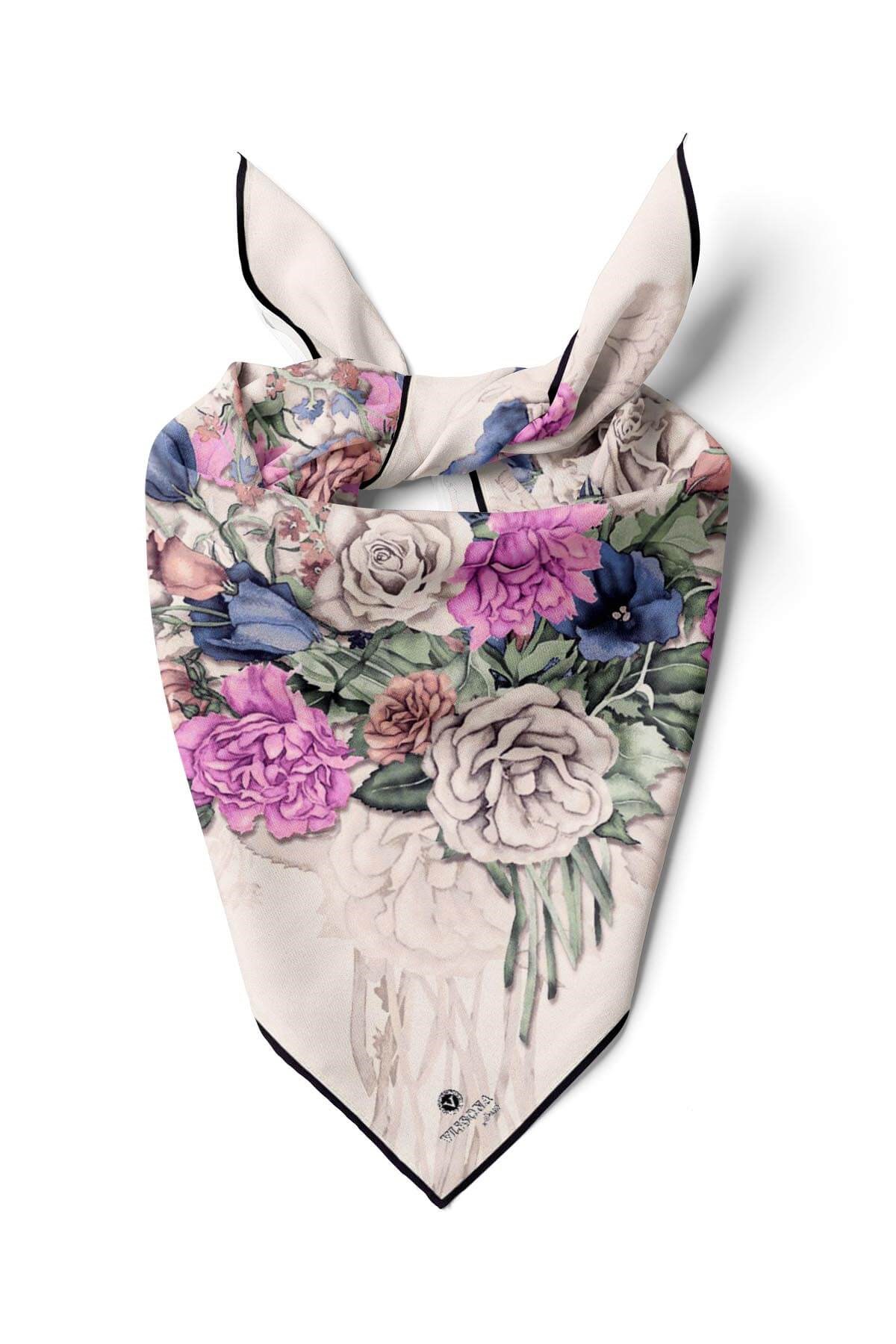 %100 İpek Kadın Desenli Bandana 80x80