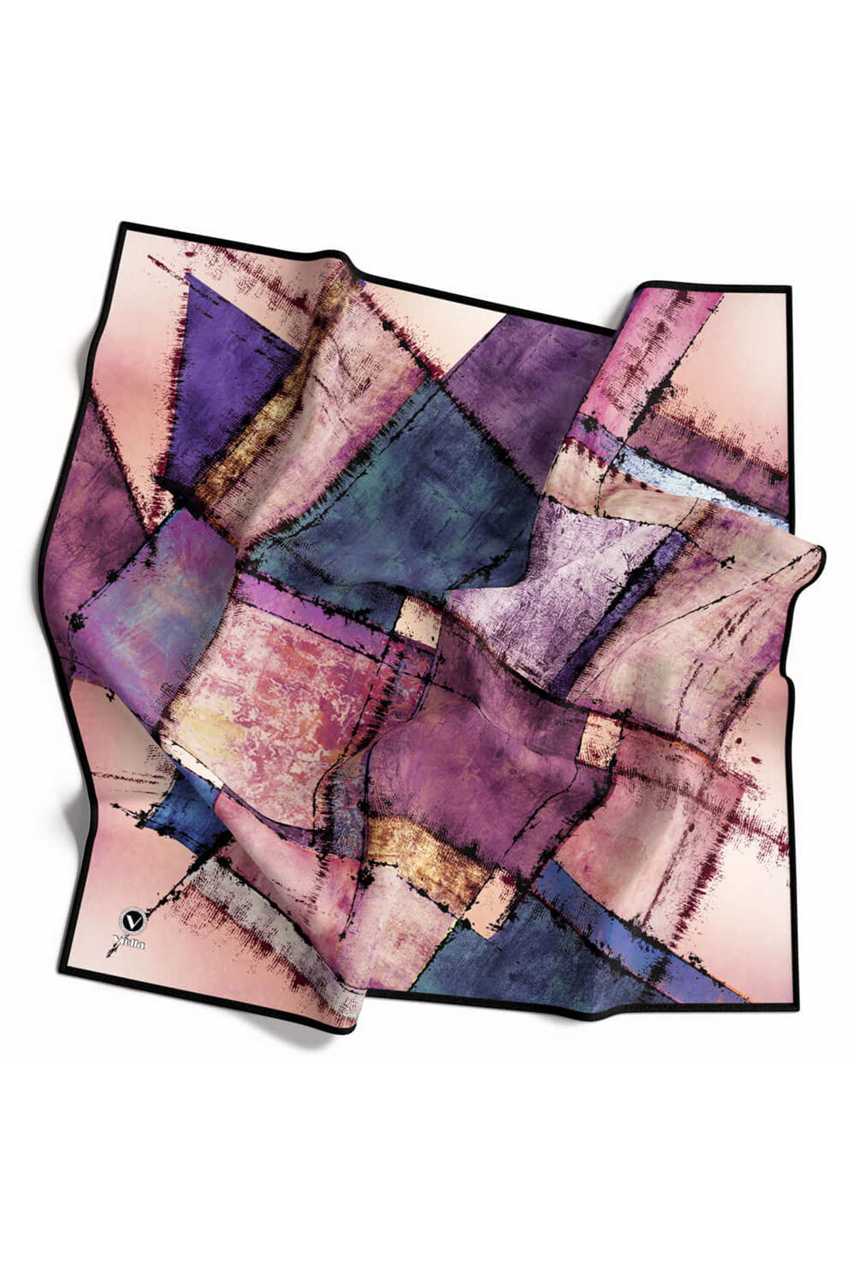 Twil Yamalı Ve Geometrik Desenli Lila Renkli 90x90 Eşarp (İpek İçermez) Dikim Şekli : El Dikişi
