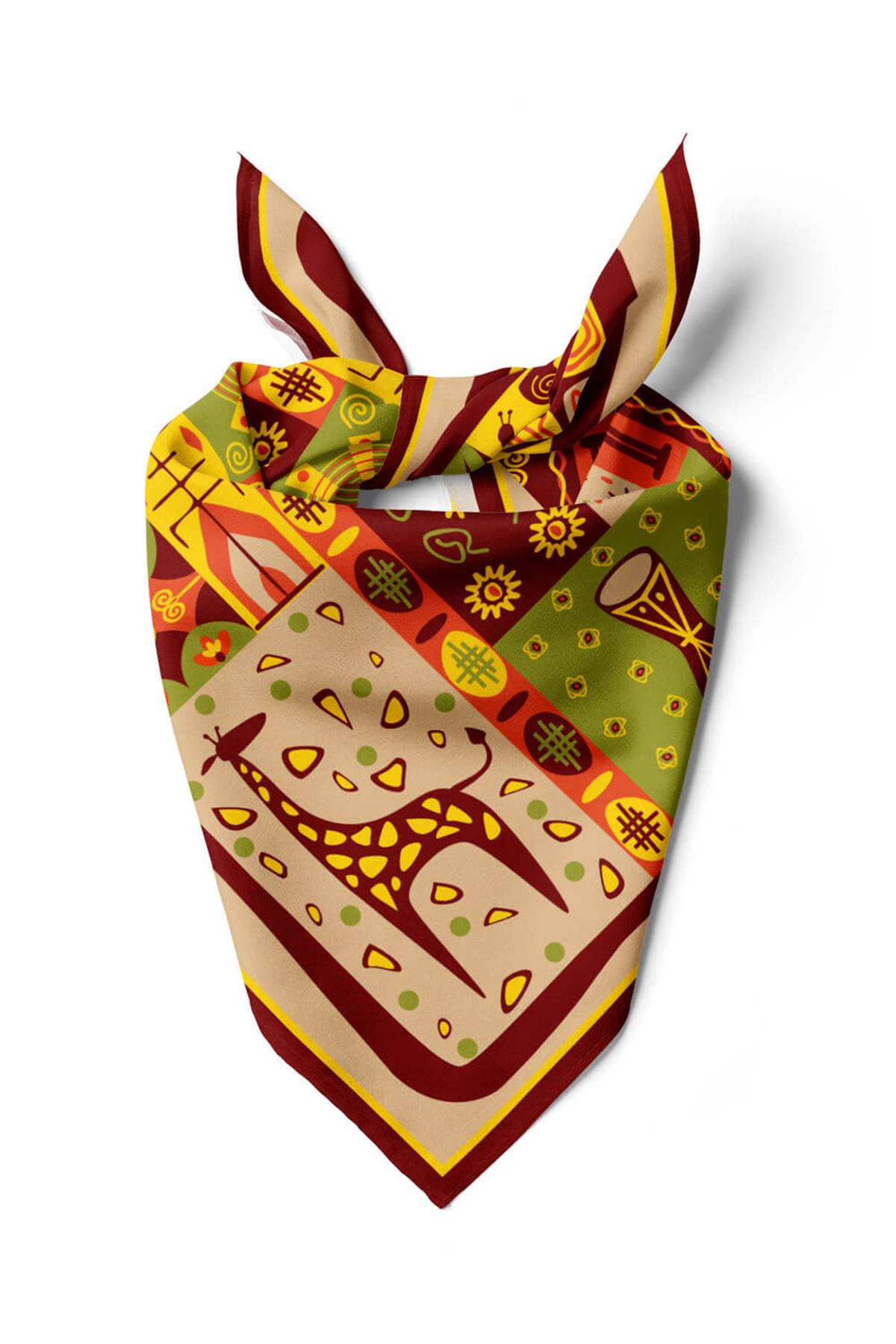 Vissona Geometrik Desenli İpek Bandana