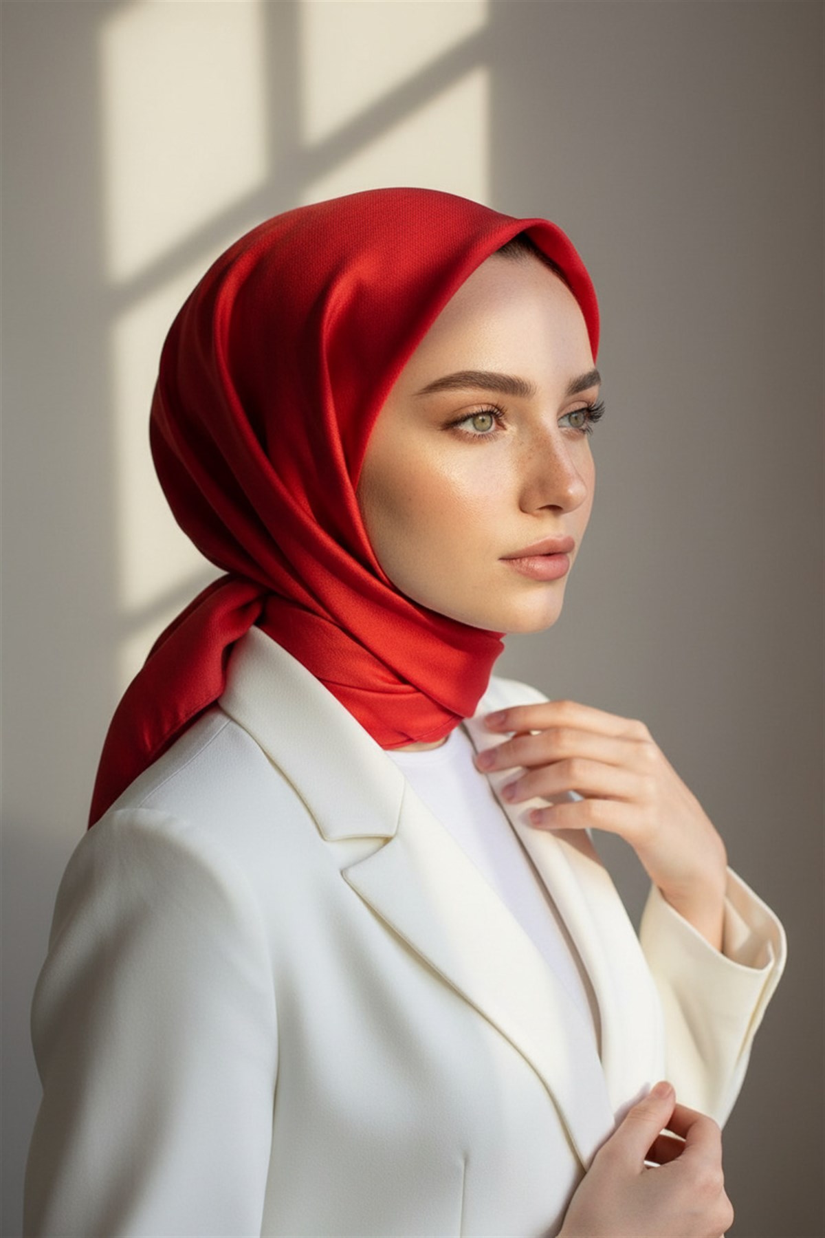 %100 Twill İpek Düz Kırmızı Renkli Daha Tok Exclusive Serisi 90x90 Eşarp Dikim Şekli : El Dikişi