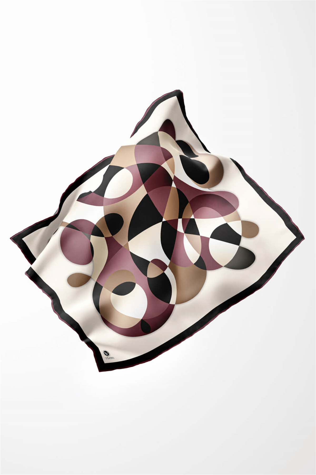 Twill Geometrik Desenli Mürdüm Renkli 90x90 Eşarp (İpek İçermez) Kenar Dikiş Şekli El Dikişli