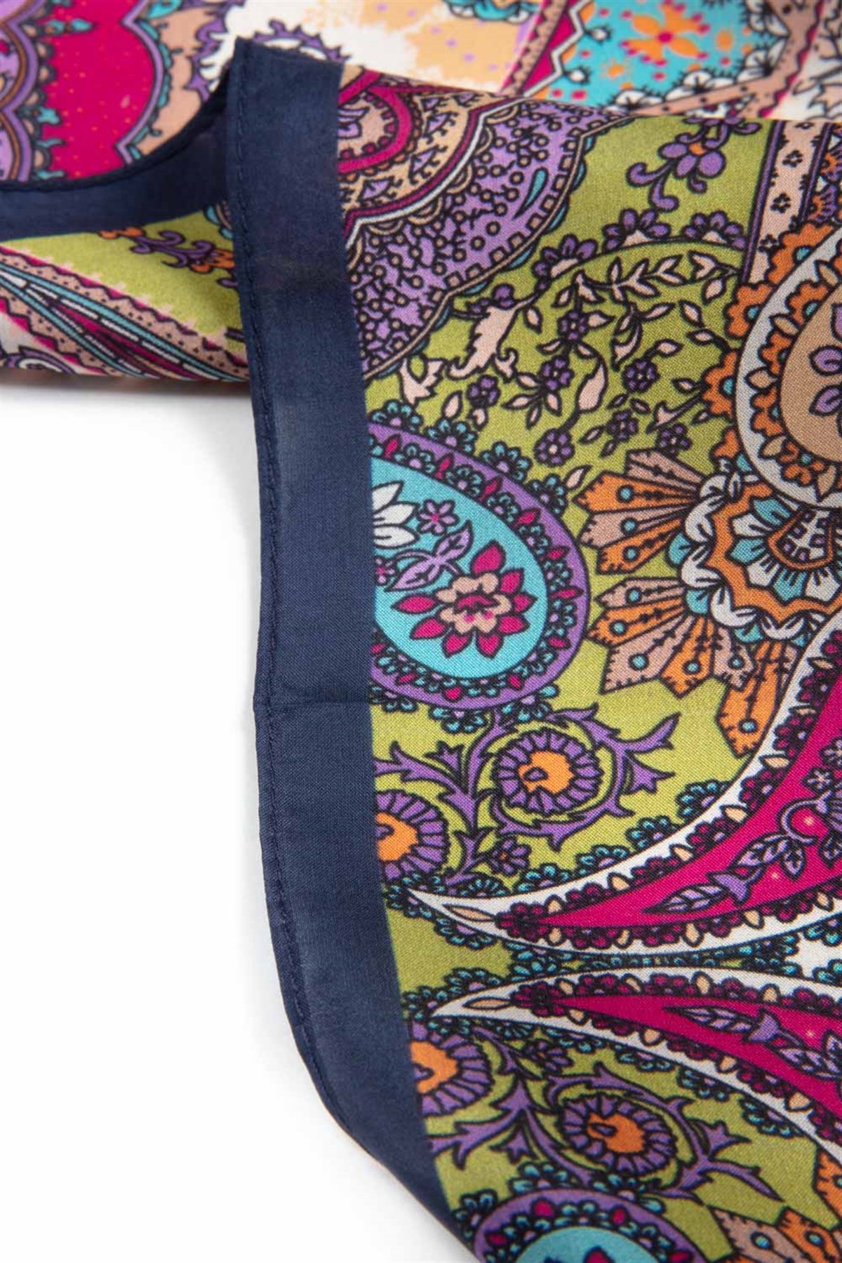 100% İpek Etro Desenli Lacivert Renkli 92x210 Şal