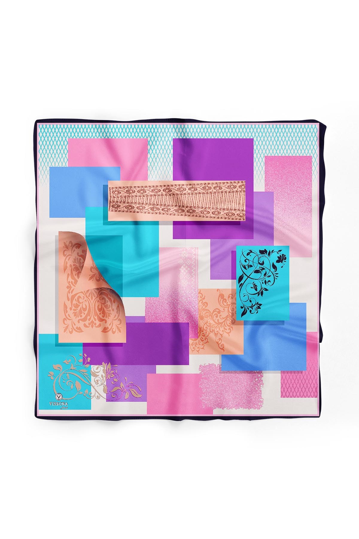 %100 İpek Kadın Desenli Bandana 80x80