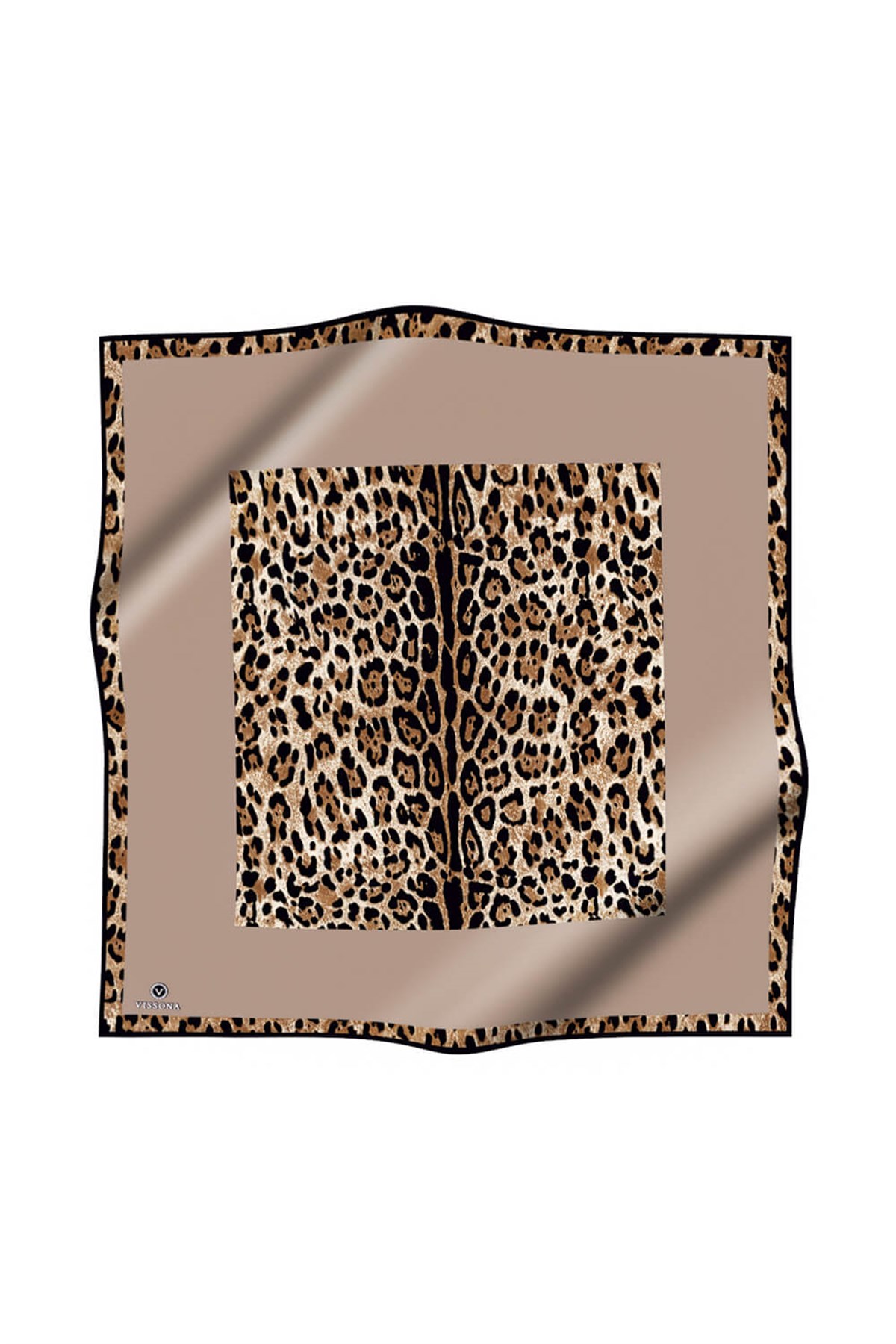 %100 Twill İpek Leopar Desenli Vizon Renkli 90x90 Eşarp Dikim Şekli : El Dikişi