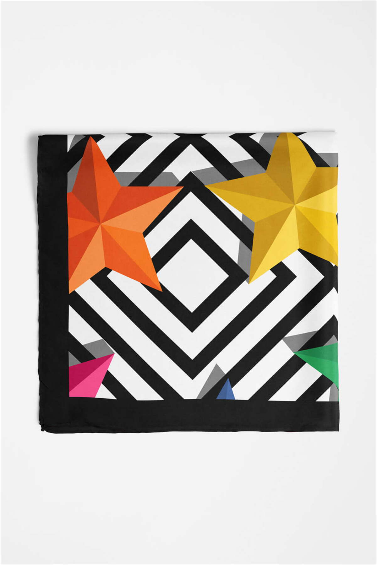 Y68 Kadın Yıldız Desenli Bandana 50x50 Sarı Yeşil DG0343-22