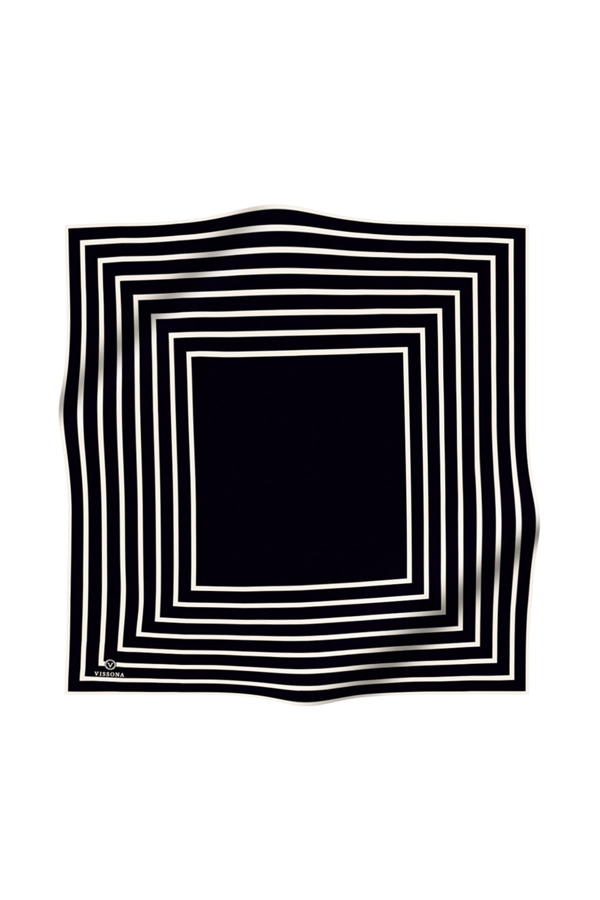 %100 Twill İpek Çizgili Desenli Siyah - Krem Renkli 90x90 Eşarp Dikim Şekli : El Dikişi