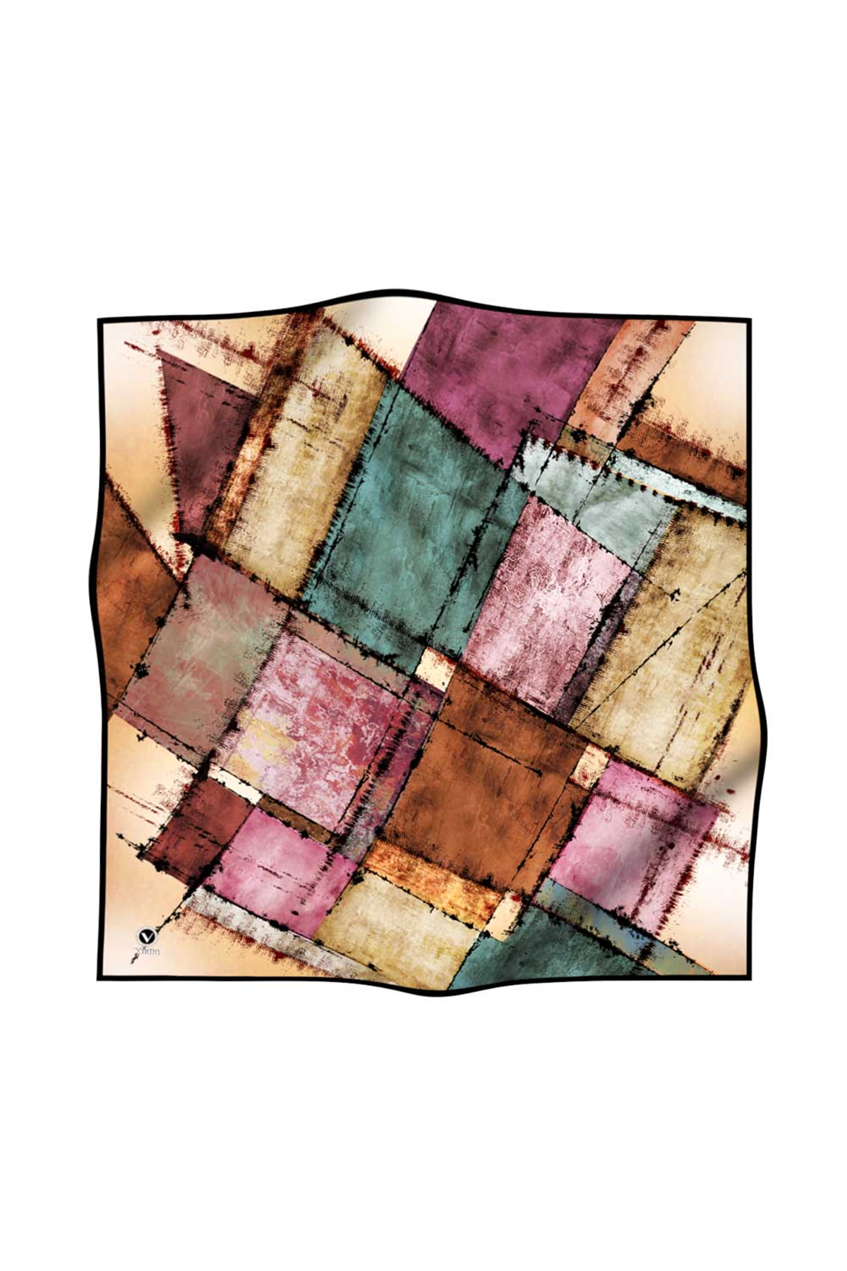 Twil Yamalı Ve Geometrik Desenli Hardal Renkli 90x90 Eşarp (İpek İçermez) Dikim Şekli : El Dikişi