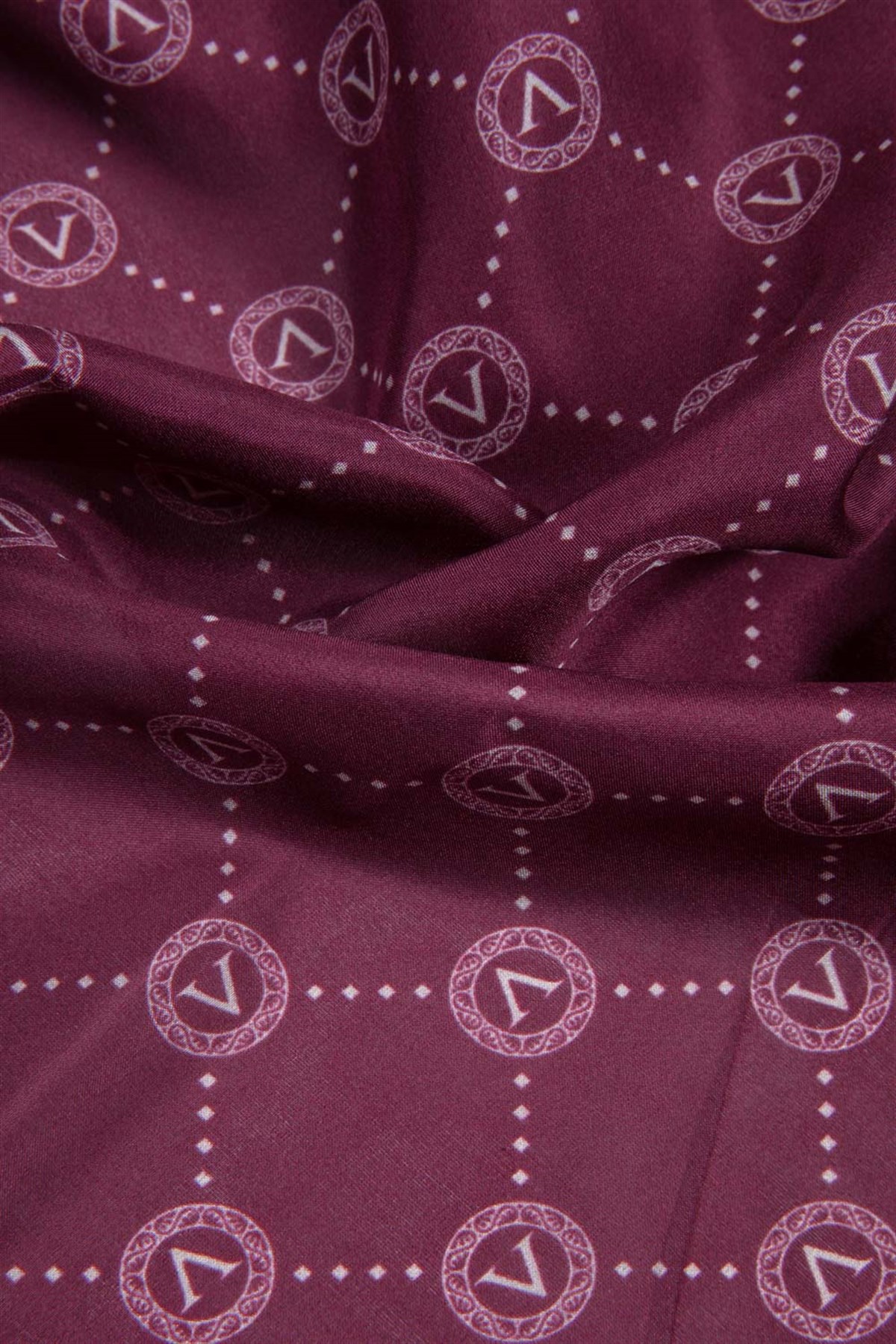 % 100 İpek V Logo Desenli Şarabi  Renkli 90x210 Şal