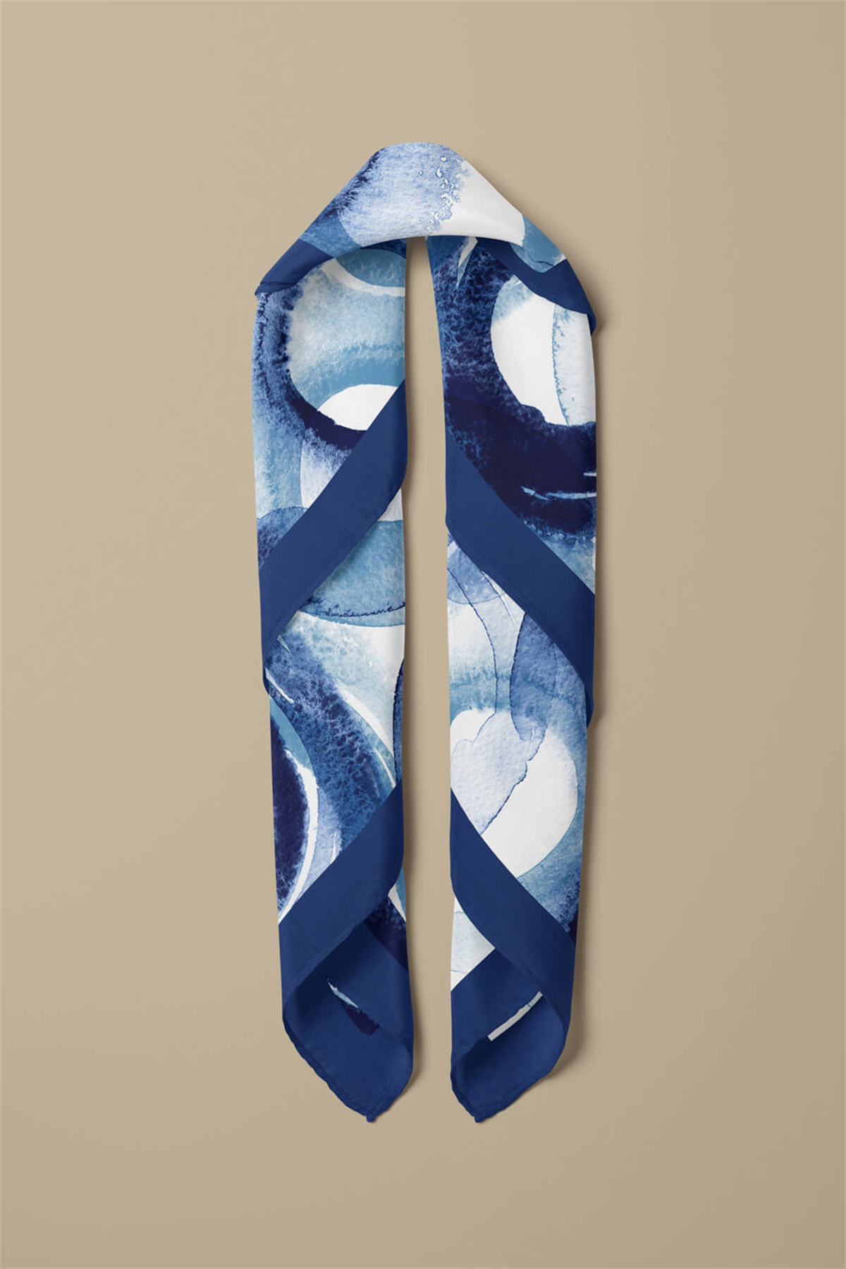 Kadın Halka Desenli Bandana 50x50 Mavi Beyaz DG0423-22