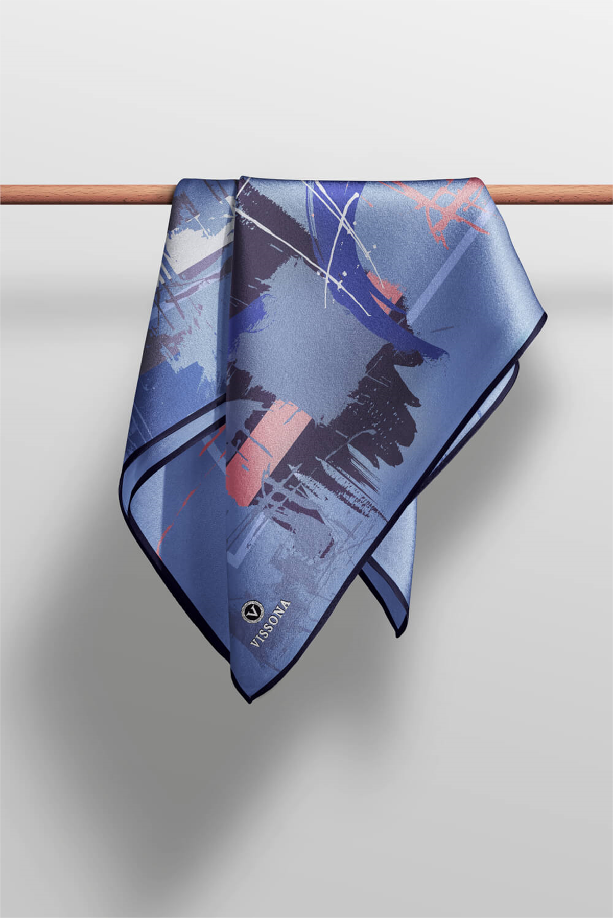 % 57 İPEK % 43 VİSKON Twill İpek Geometrik Desenli İndigo - Gül Kurusu Renkli 90x90 Eşarp Dikim Şekli : El Dikişi