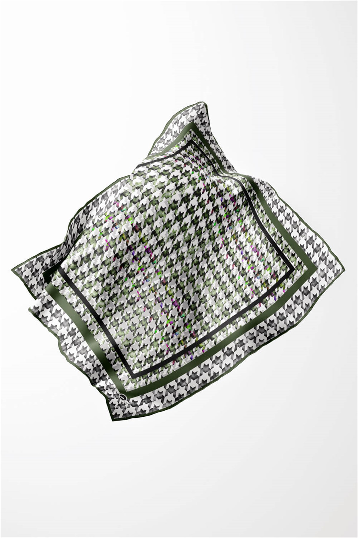 Twill Kazayağı Desenli Haki Renkli 90x90 Eşarp (İpek İçermez) Kenar Dikiş Şekli El Dikişli