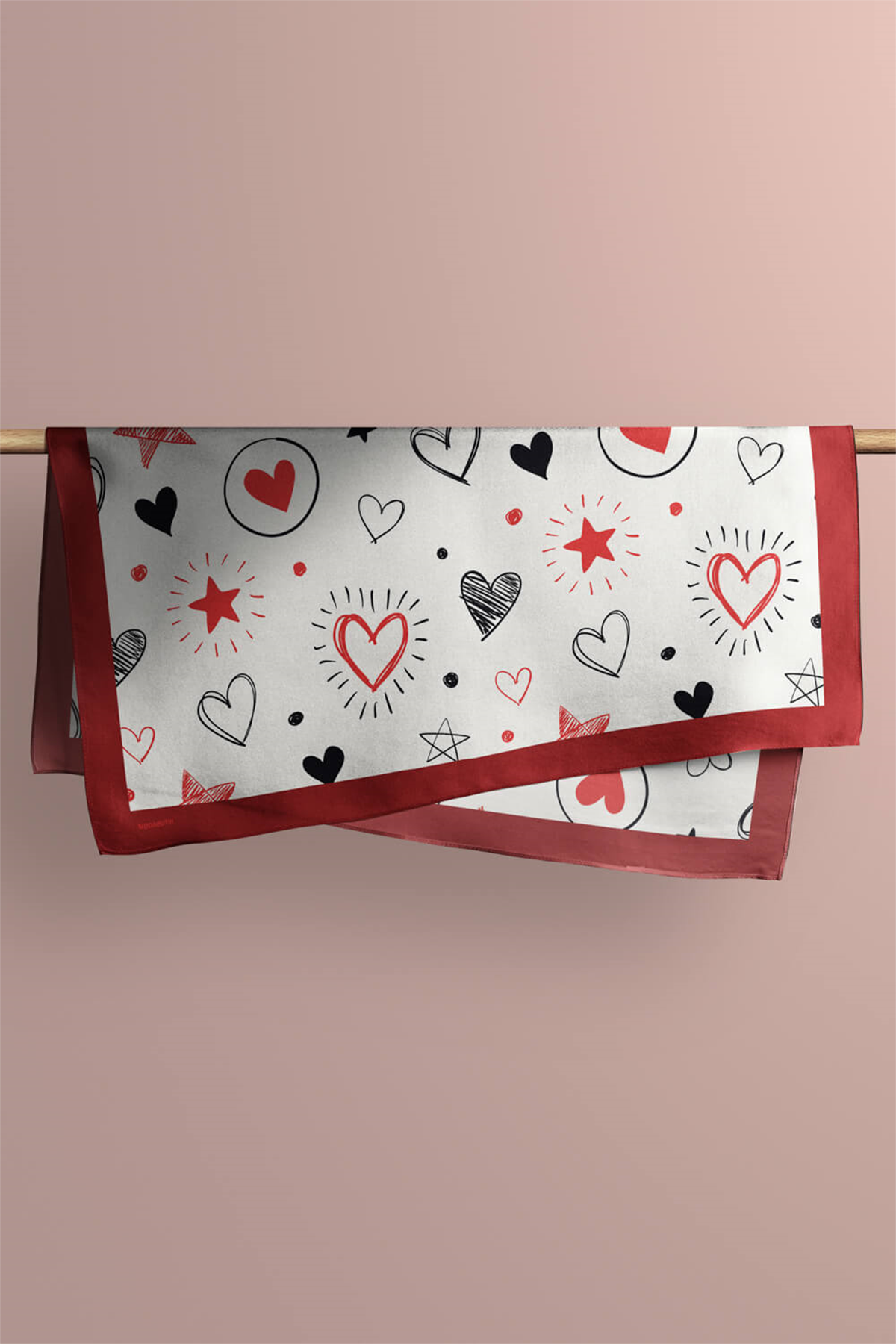 F54 Kadın Kalp Desenli Bandana 50x50 DG0459-22