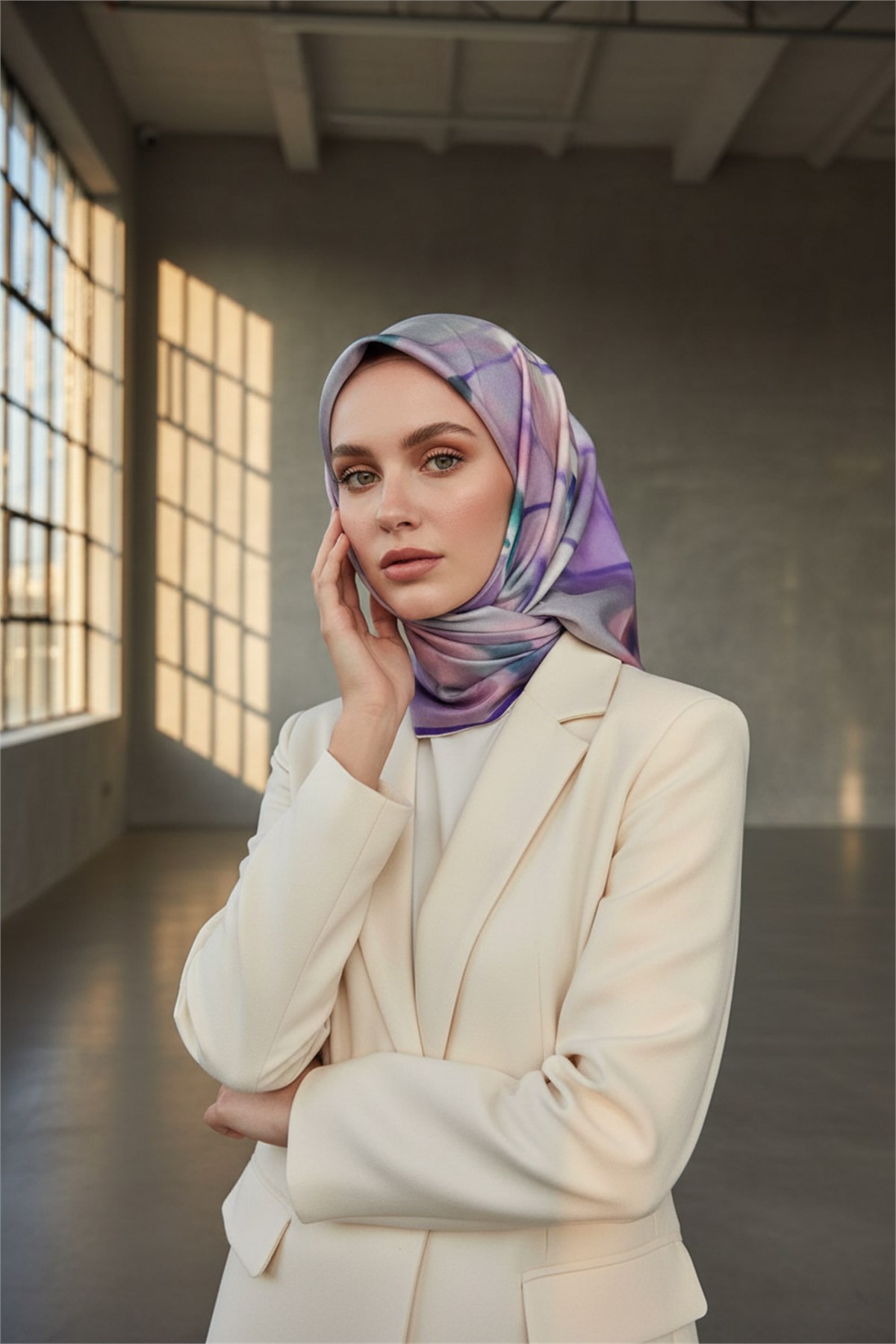 %100 Twill İpek Eşarp 90x90 Çiçek Desenli El Dikişli Kadın Eşarp