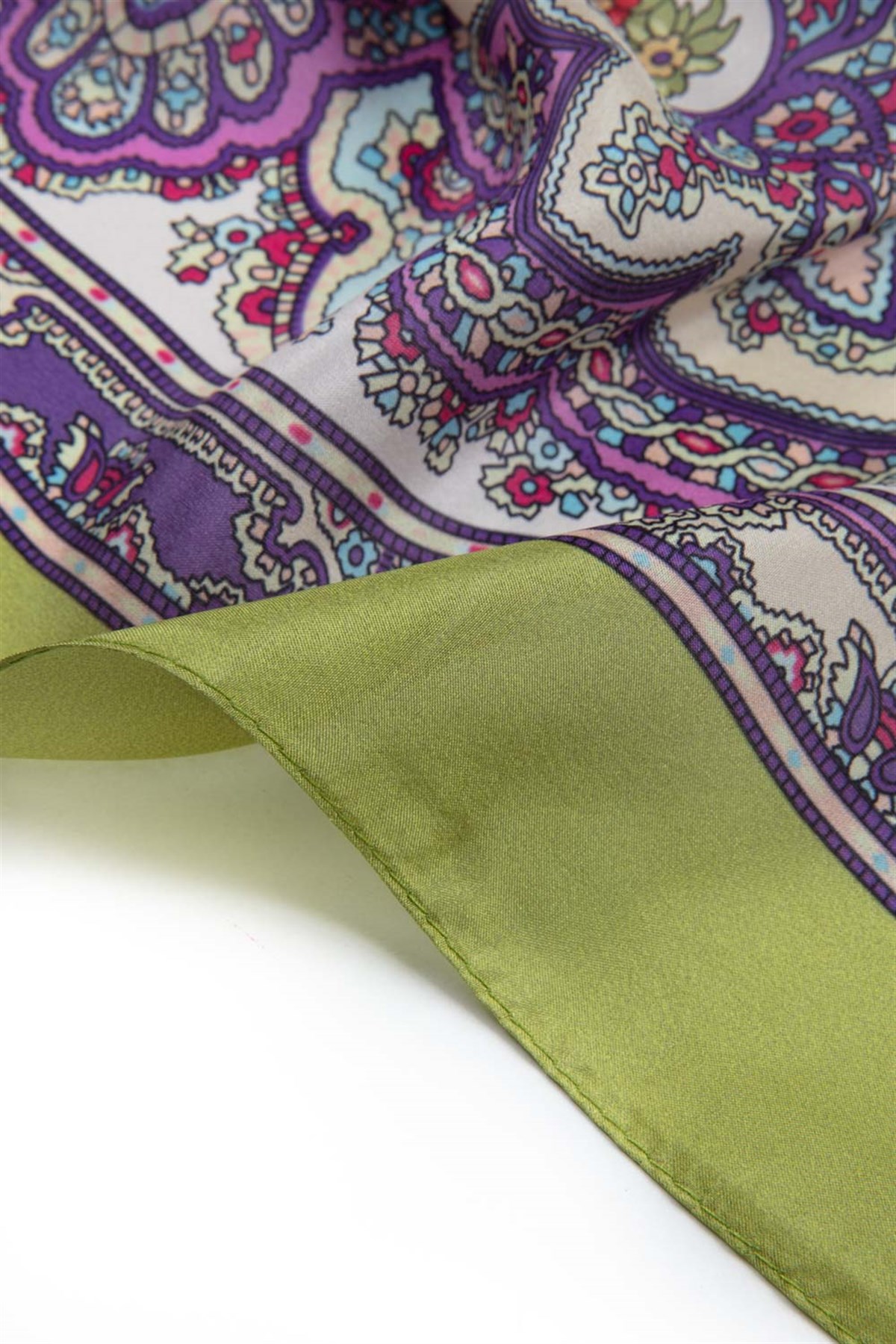 %100 İpek Etro Desenli Fıstık Yeşili Renkli 92x210 Şal