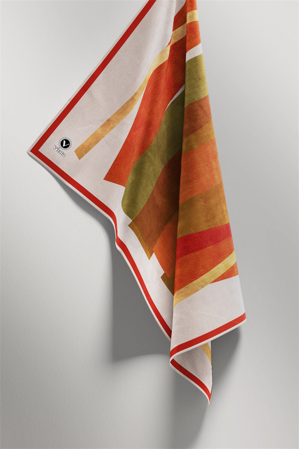 Twill Geometrik Desenli Taba Renkli 90x90 Eşarp (İpek İçermez) Kenar Dikiş Şekli El Dikişli