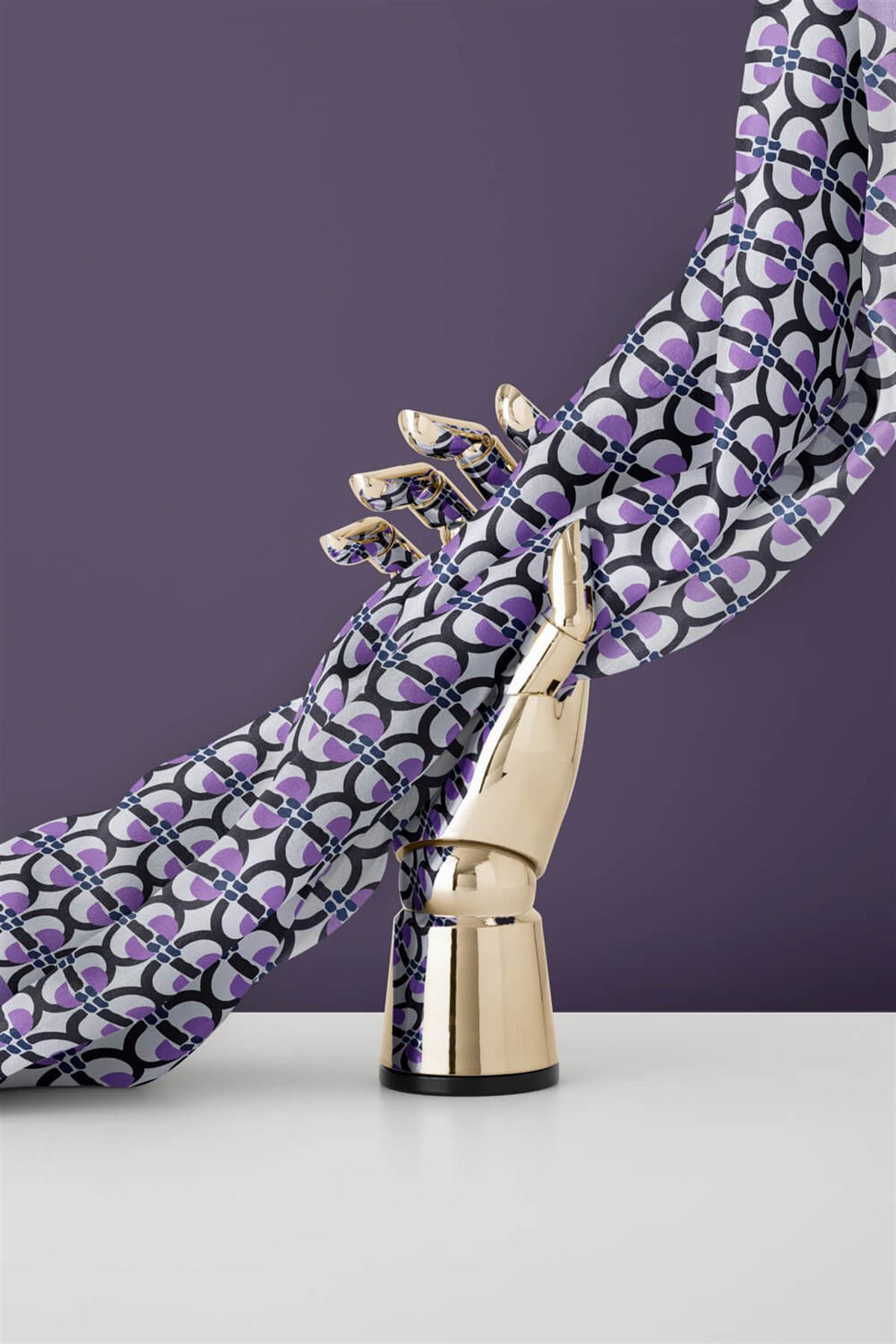 %100 Twill İpek Geometrik Desenli Lila Renkli 90x90 Eşarp Dikim Şekli : El Dikişi