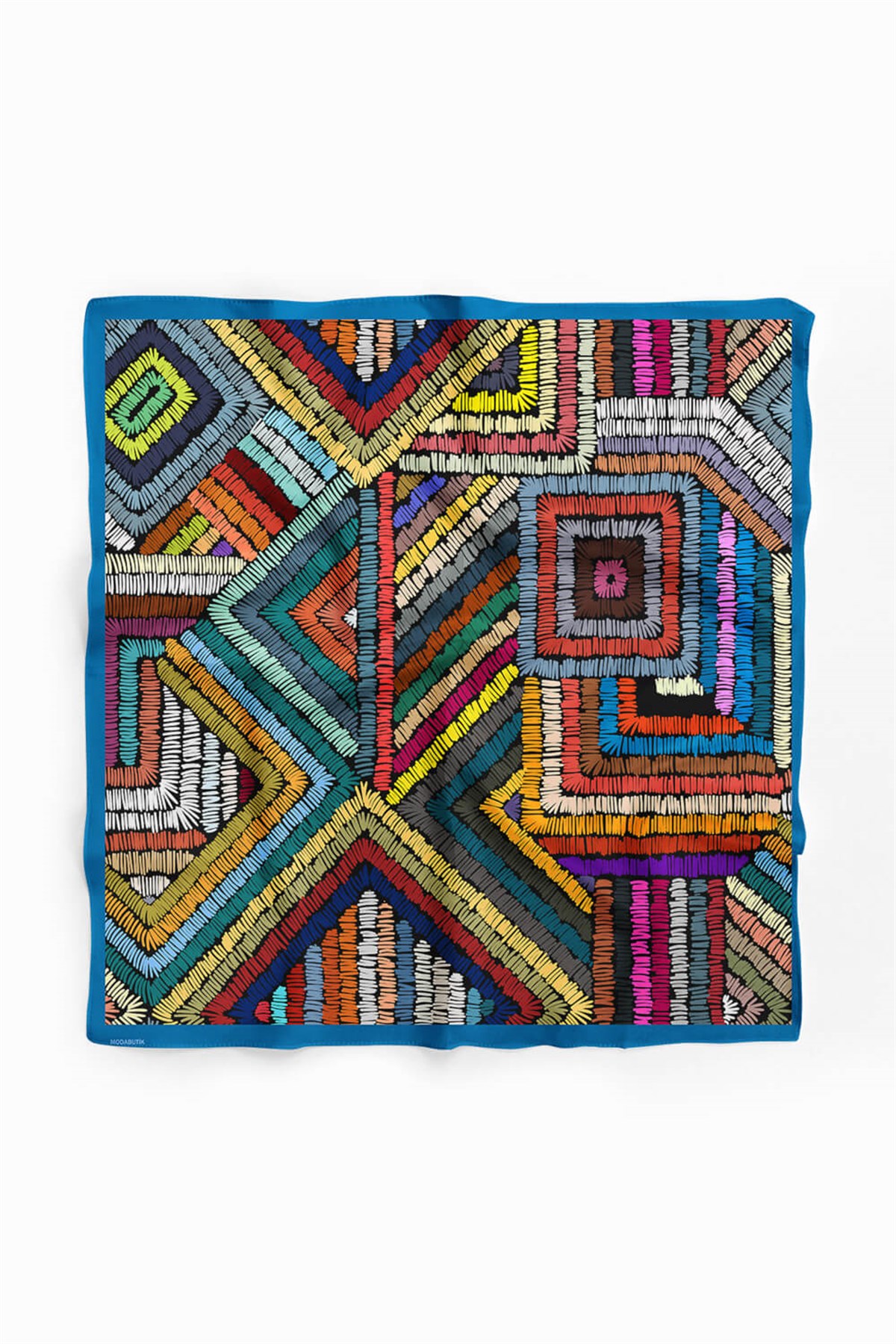 Violla D69 Kadın Geometrik Desenli Bandana 50x50 Mavi Yeşil DG0412-22