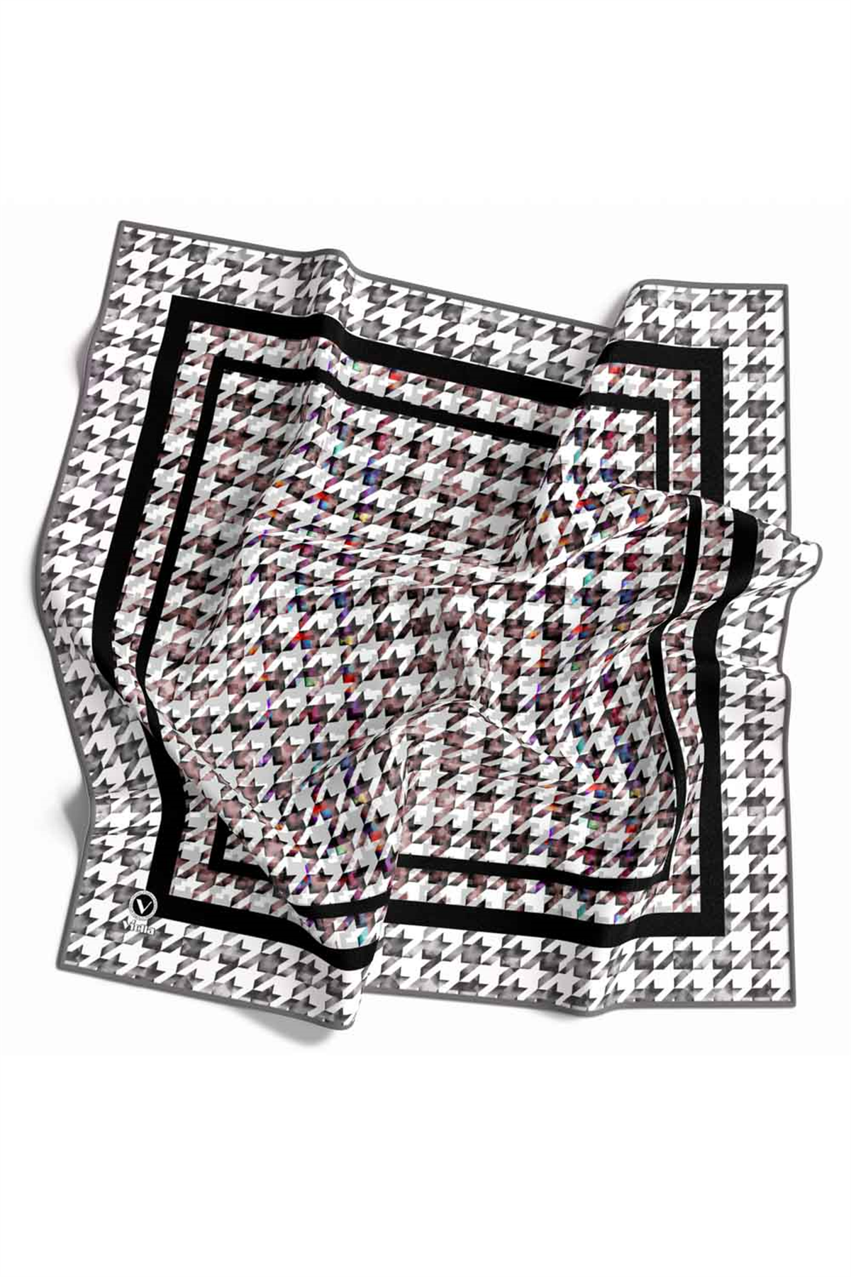 Twill Kazayağı Desenli Gri Renkli 90x90 Eşarp (İpek İçermez) Kenar Dikiş Şekli El Dikişli