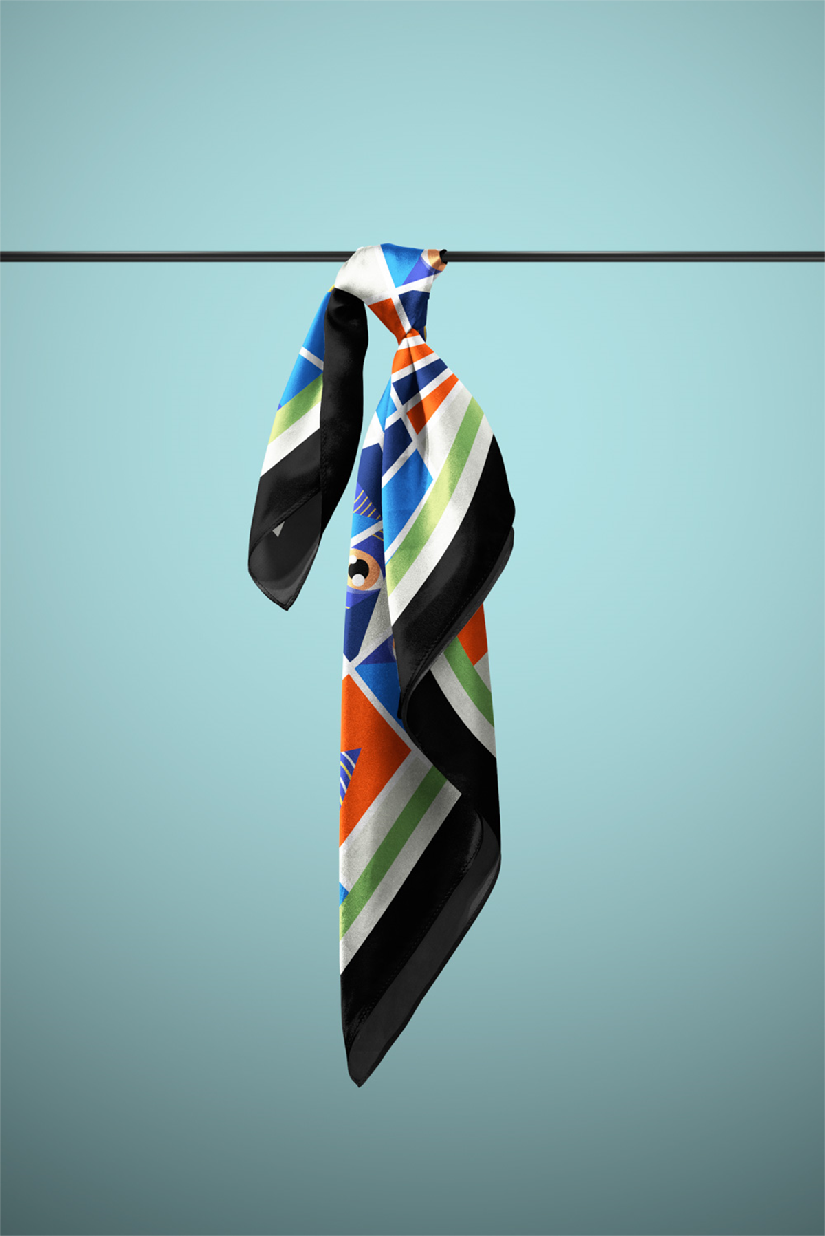 C104 Kadın Mavi Turuncu Göz Desenli 50x50 Bandana HYL DG1995-22