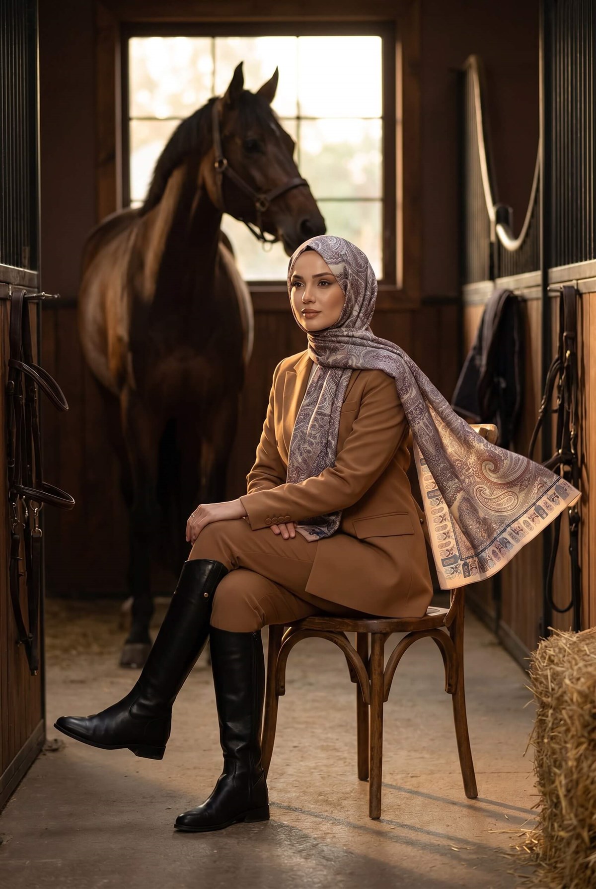 100% İPEK ETRO DESENLİ BEJ - MÜRDÜM RENKLİ ŞAL