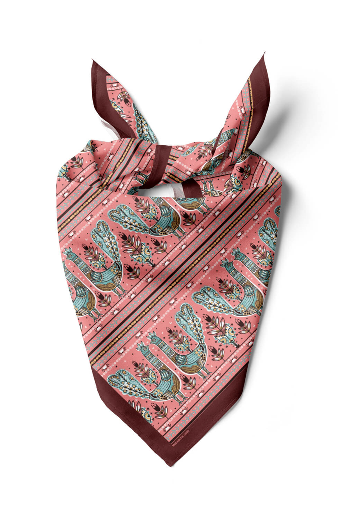 Z52 Kadın Pembe Tavuskuşu Etnik Desenli 50x50 Bandana