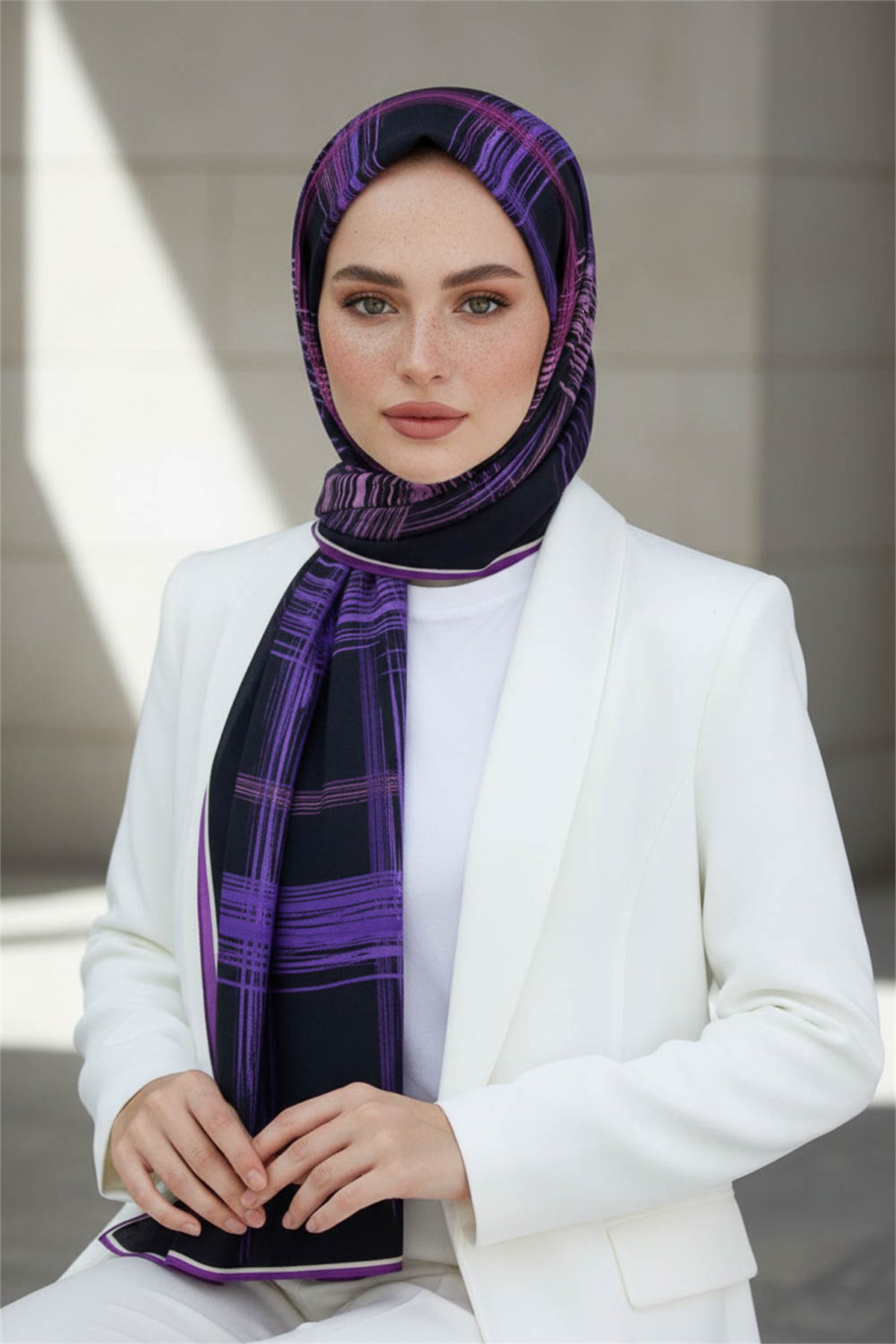 KREP FIRÇA DESENLİ MOR RENKLİ 75X195 KIRIŞMAZ ŞAL
