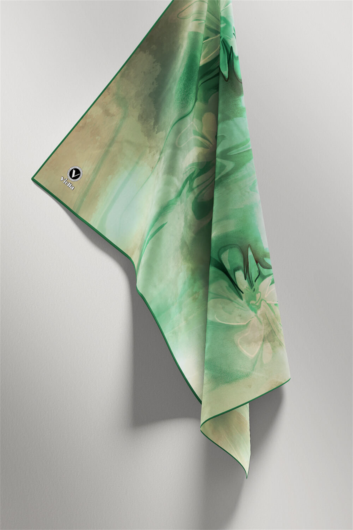 Twill Batik Çiçek Desenli Mint Yeşili Renkli 90x90 Eşarp (İpek İçermez) Kenar Dikiş Şekli El Dikişli
