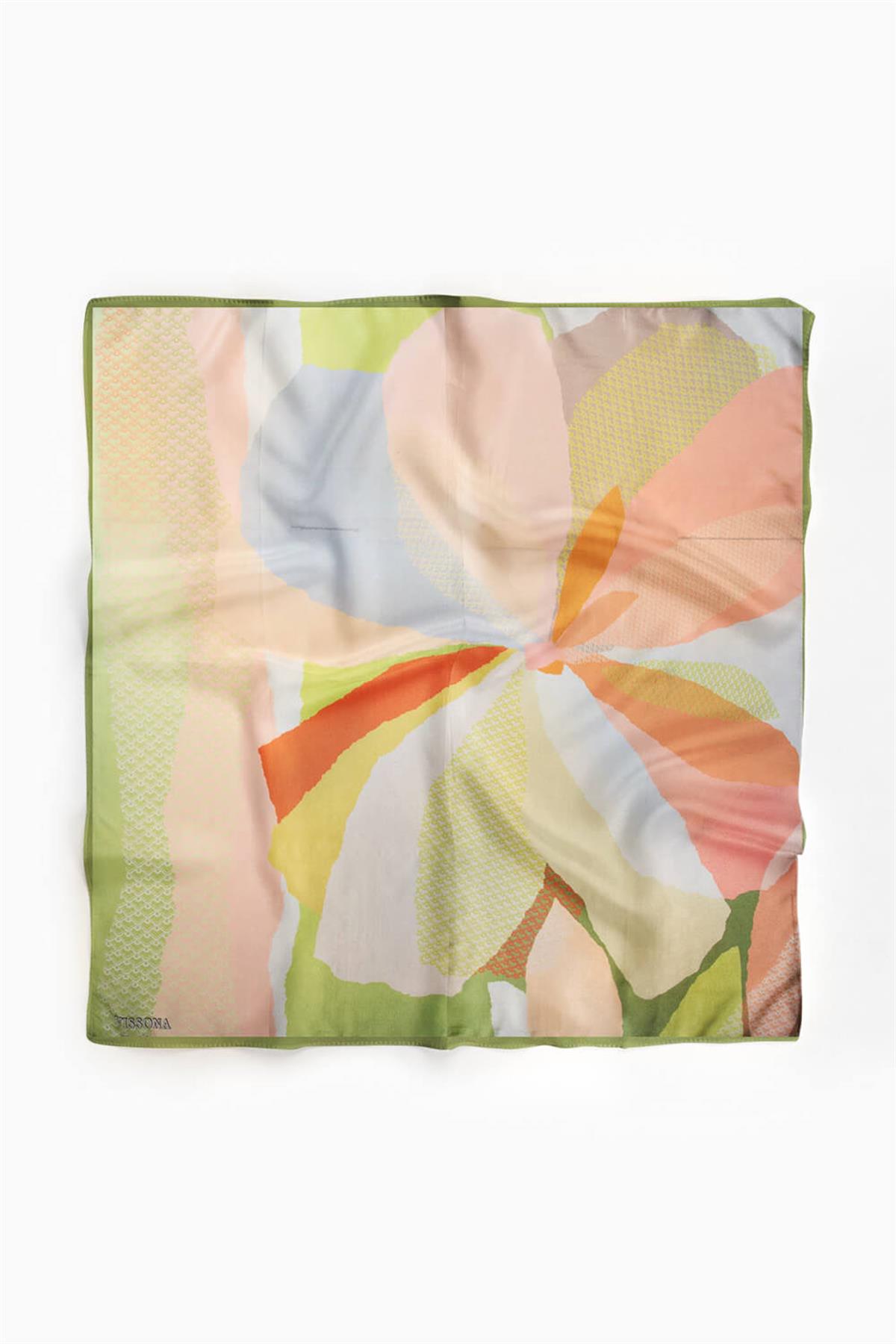 %100 İpek Kadın Desenli Bandana 80x80