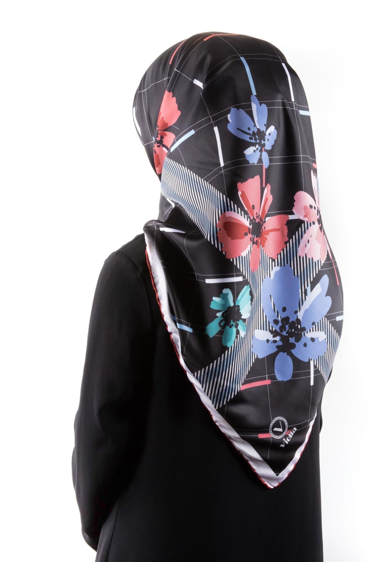 Twill Papatya Desenli Pudra Renkli 90x90 Eşarp (İpek İçermez) Kenar Dikiş Şekli El Dikişli