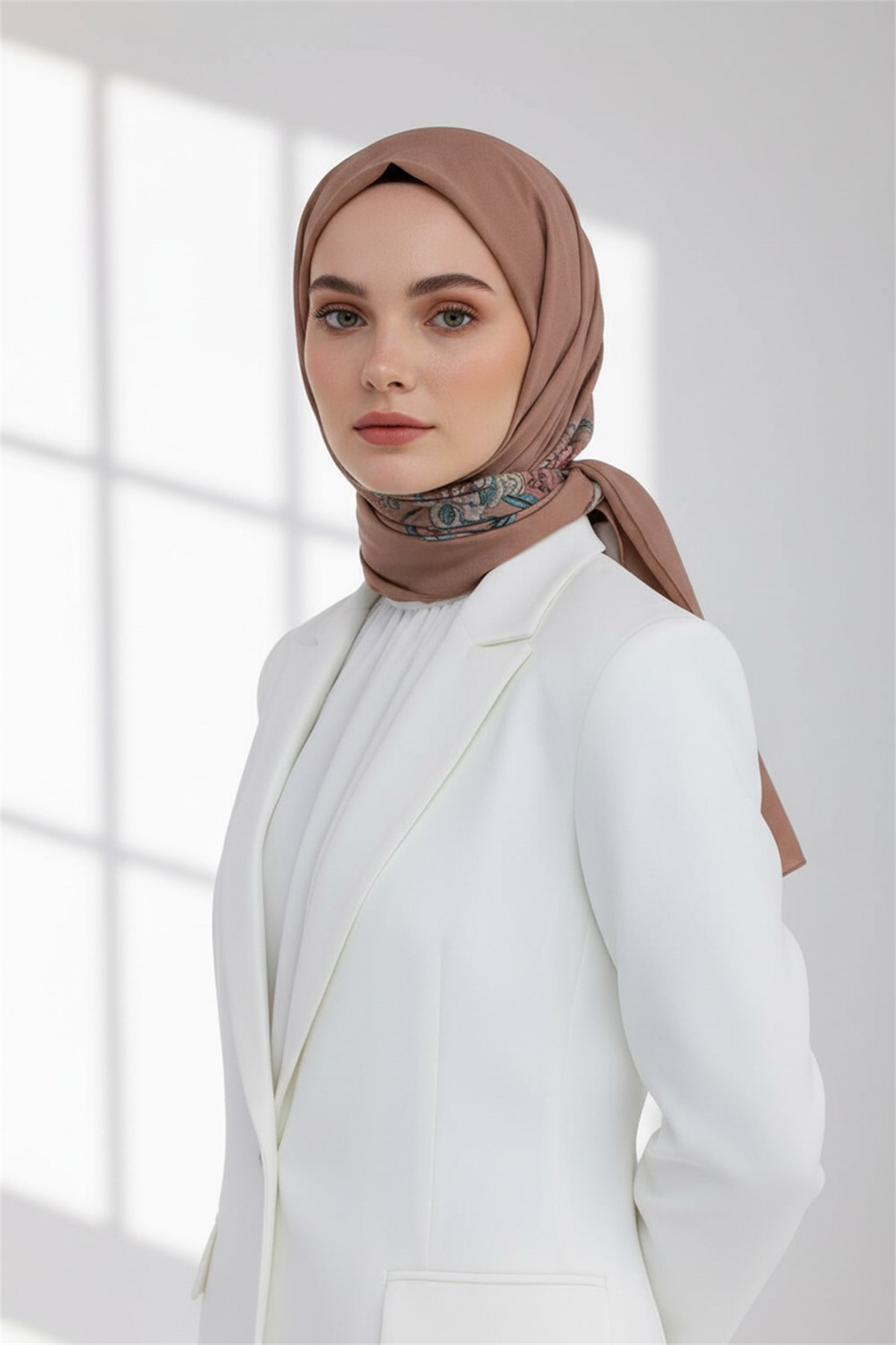 KREP NAKIŞ ÇİÇEK DESENLİ BAKIR RENKLİ 75X195 KIRIŞMAZ ŞAL