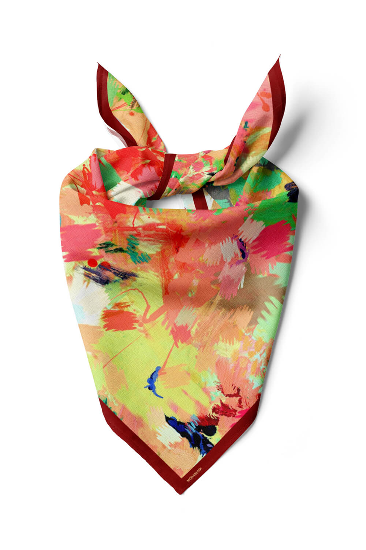 D112 Kadın Sulu Boya Desenli Bandana 50x50 DG0490-22