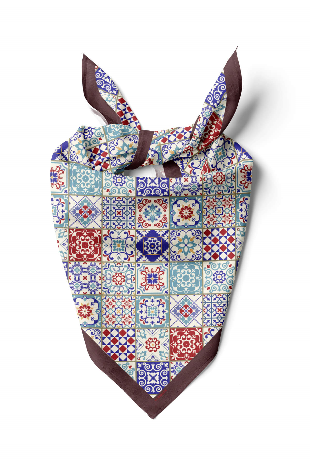 C49 Kadın Mavi Mini Çini Desenli 50x50 Bandana HYL DG0703-22