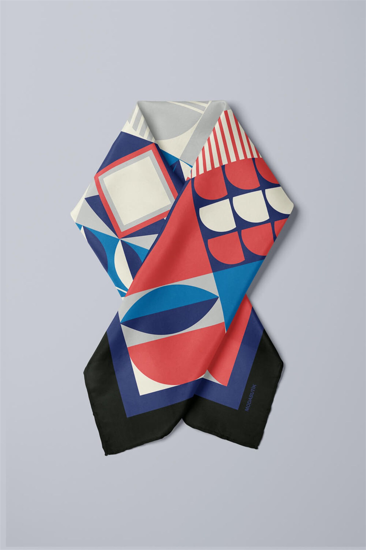 Kadın Mavi Geometrik Desenli 50x50 Bandana HYL DG01538-22