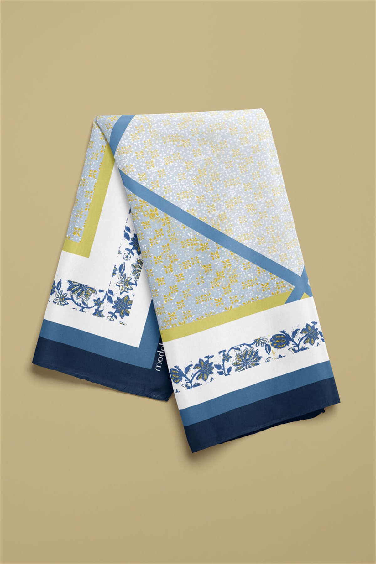 G15 Kadın Sarı Mavi Dora Desenli 50x50 Bandana