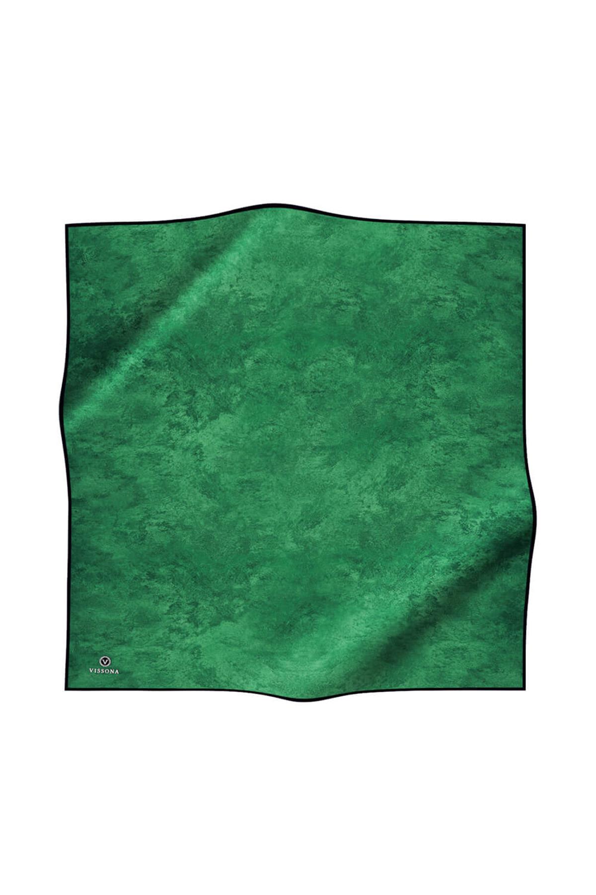 %100 Twill İpek Doku Desenli Zümrüt Yeşili Renkli 90x90 Eşarp Dikim Şekli : El Dikişi